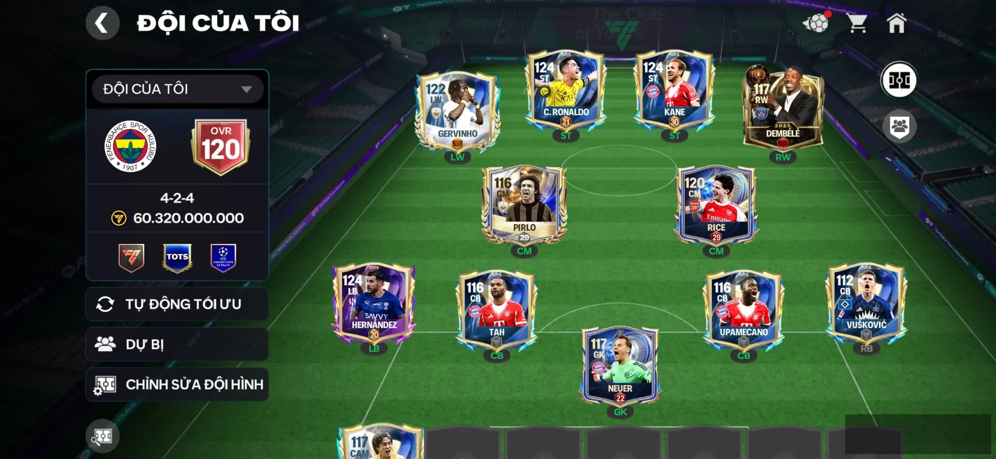 Cr7 + Kane+ Hernadez Khung đẹp ,3 rank chưa đá , còn nv20k gem,1 cthu bán đc