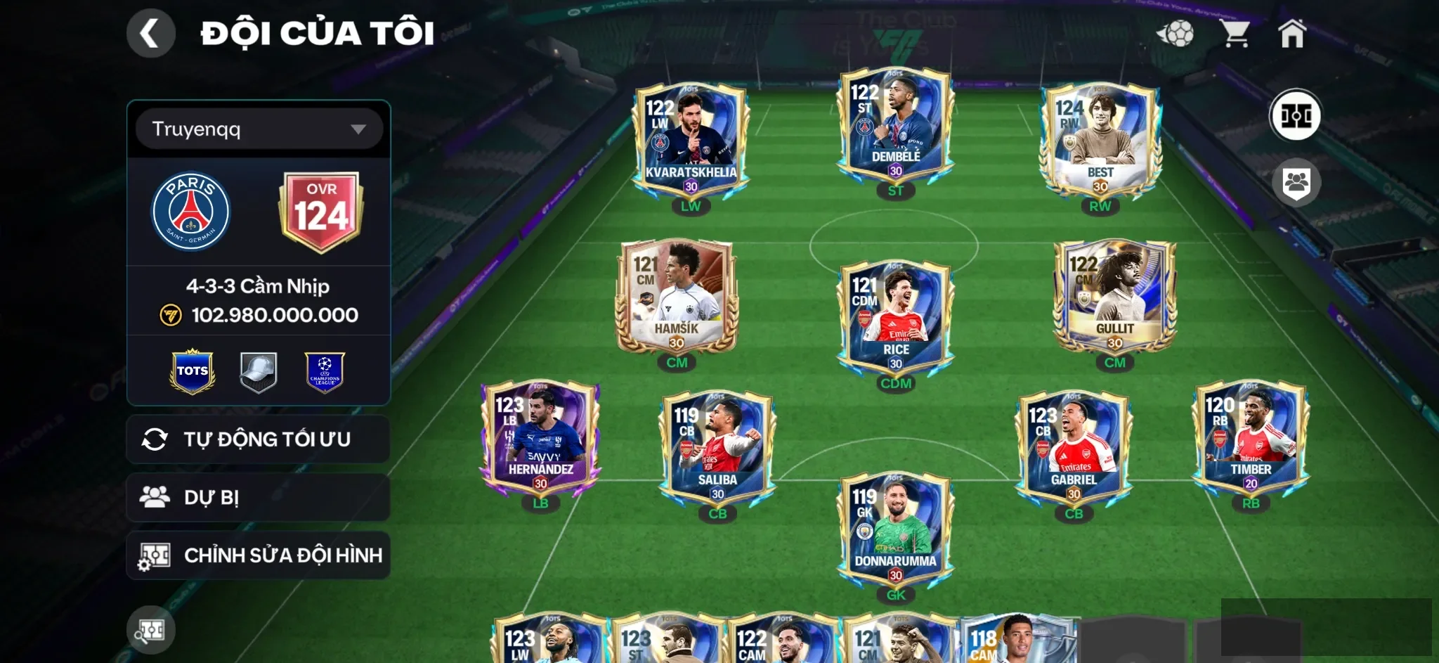 OVR 124,…Dme + Best + Kava + Gullit , full dàn cầu thủ cho ae chơi…