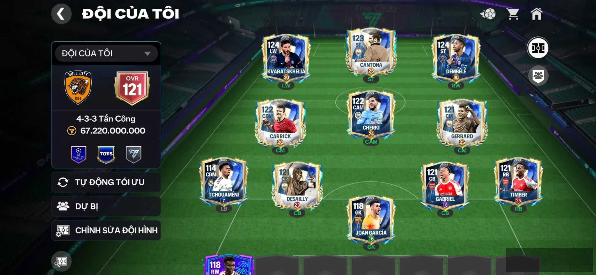 Dembele + Kvaratskhelia +Tchouameni + 5 con 117 , Đội hình đẹp , đã mở sổ ,còn nv20k gem