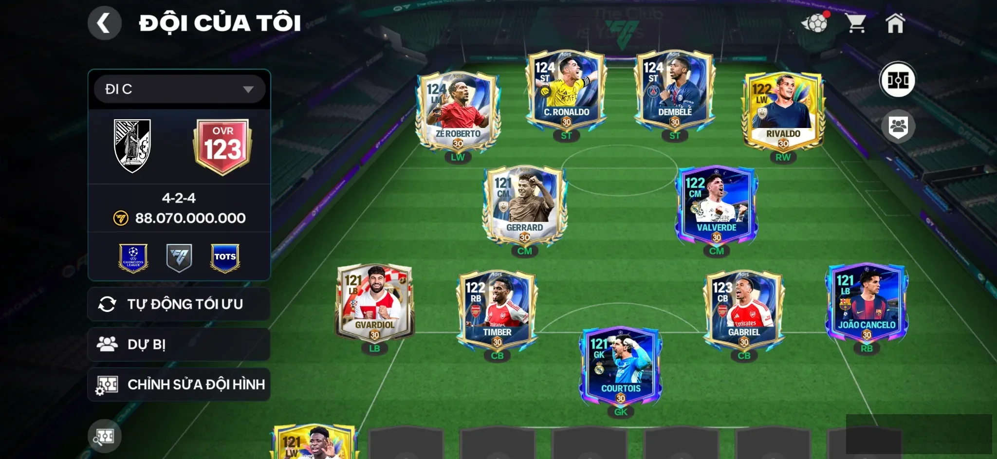 OVR 123,..Cr7 + Dem + Rivaldo + Vini + nhiều cầu thủ ngon,..rank cao cho ae chơi.