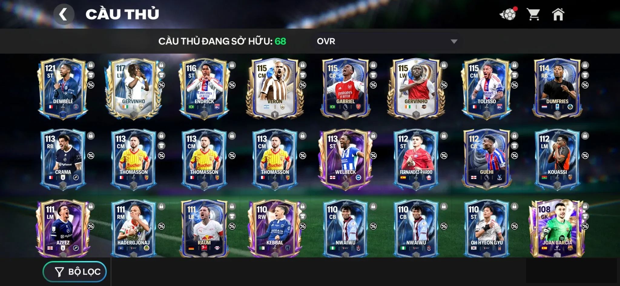 Dembele tots ,3 rank chưa đá , còn nv20k gem