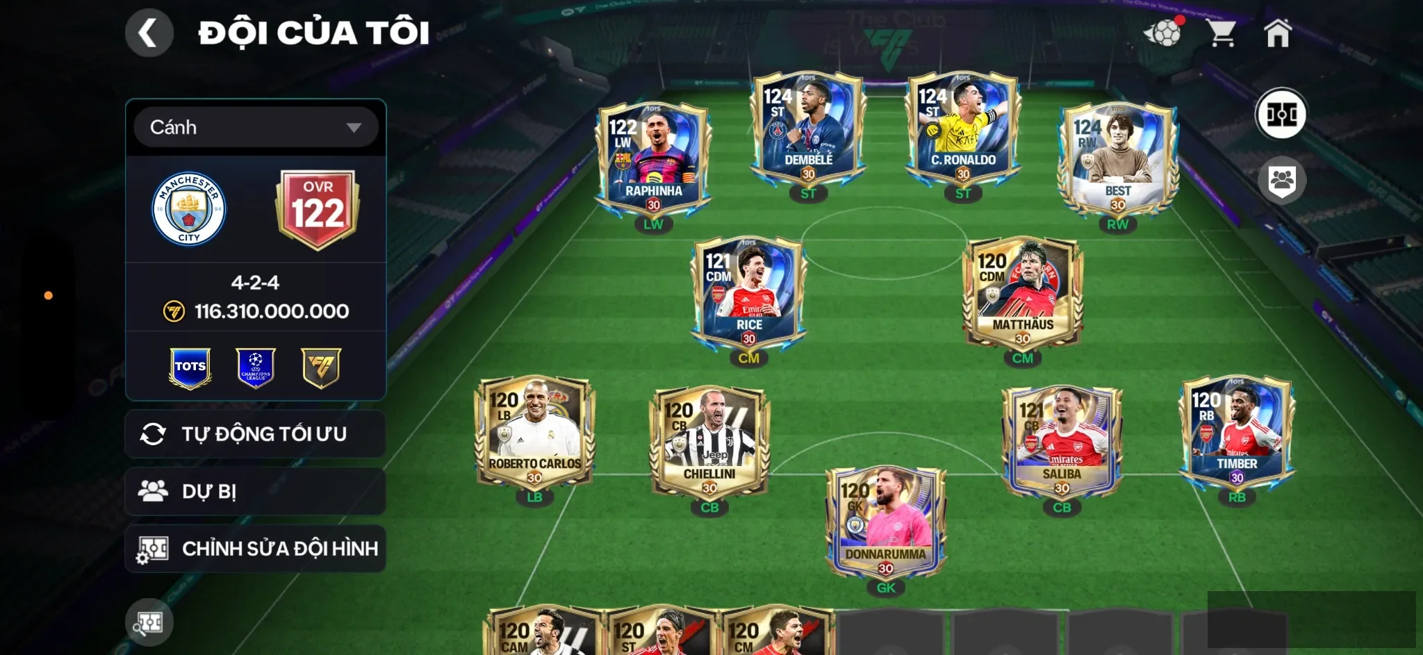 OVR 122,..Best + Cr7 + Dem + Raphinha + 6 chữ kí ( hiếm ) có toress ,..nhiều cầu thủ ngon…