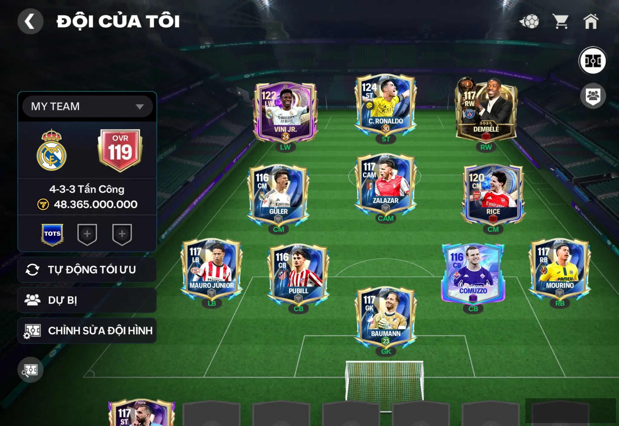 OVR 119,..Cr7 + Vini + Dem + Đủ cầu thủ cho ae chơi,..