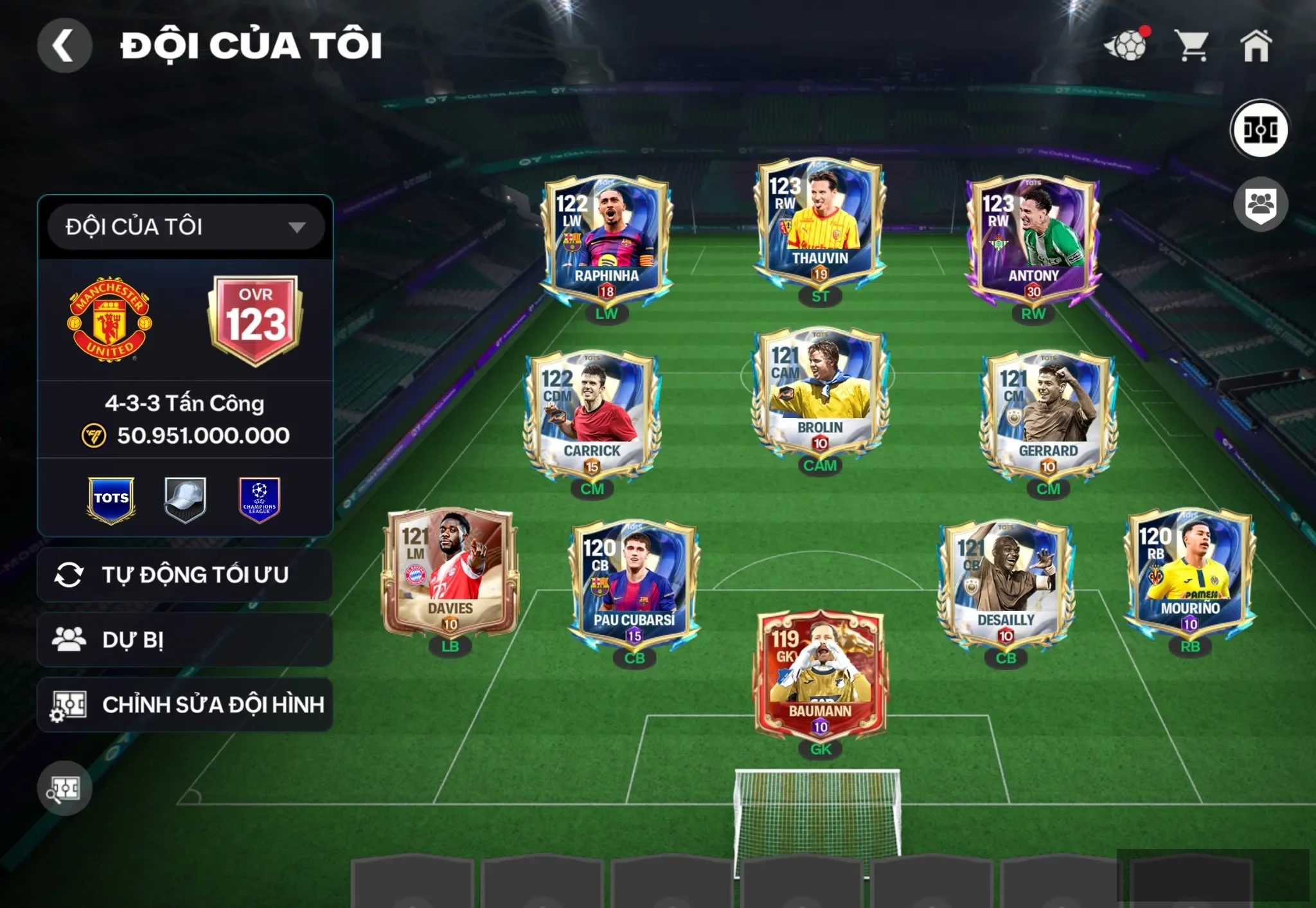 OVR 123,..Antony + Raphina + thauvin + Gerrad + nhiều càu thủ ngon…rank cao