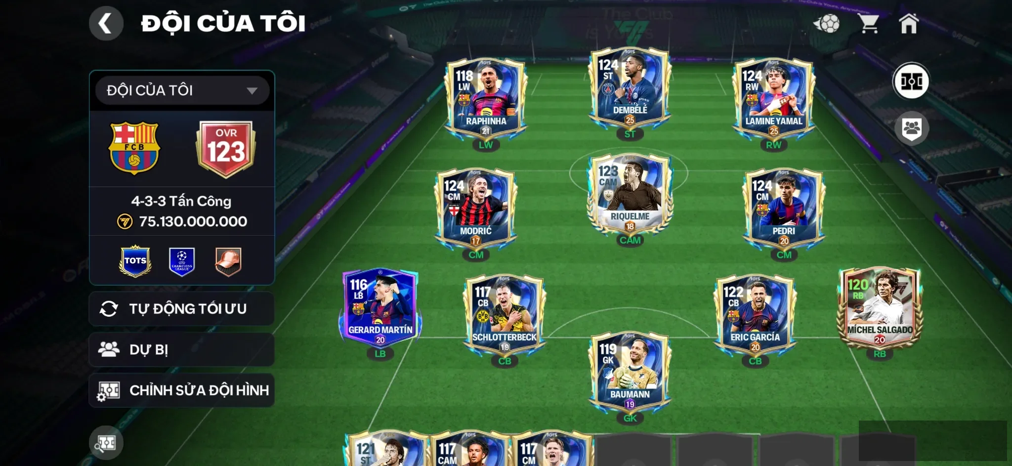 OVR 123,..dem + Yamal + Raphinha + modric + pedri + nhiều cầu thủ siêu ngon,..có cầu thủ bán được 1B,..Rank cao