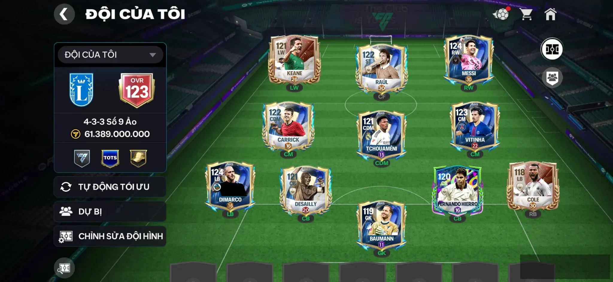 OVR 123,..Messi + Raul + Kane + Vitinha + Touchmane + nhiều cầu thủ ngon….Rank cao.