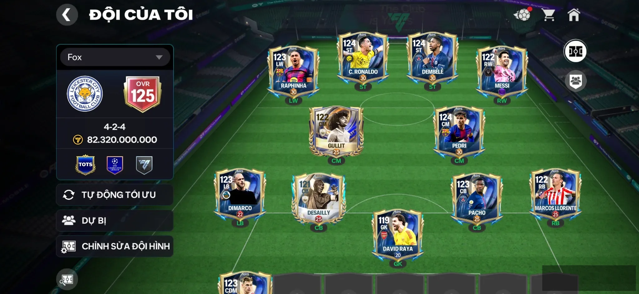 OVR 125,..Cr7 + Messi + Dem + Raphinha + Gullit + Pedri + nhiều cầu thủ ngon đủ phôi cho ae lên Utots ,…Rank cao.
