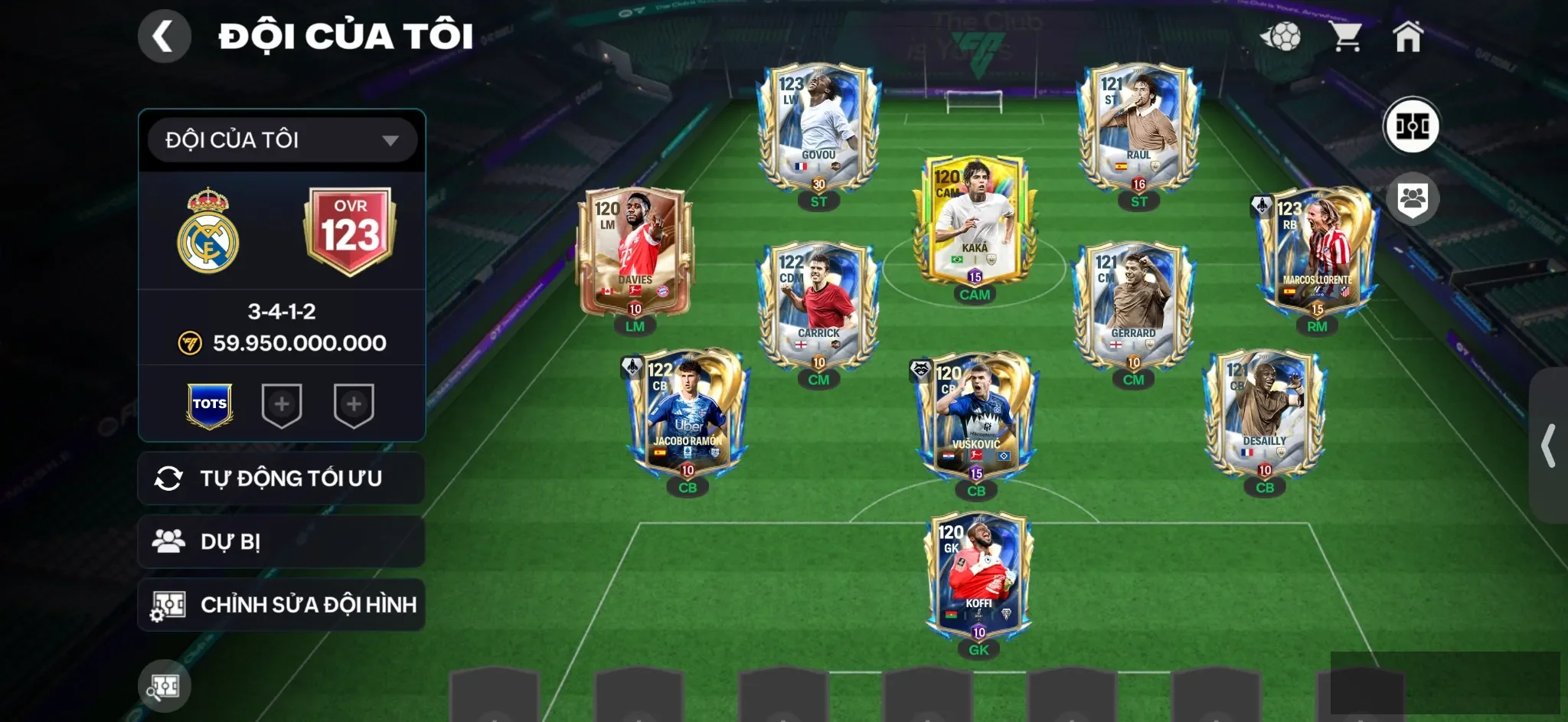 OVR 123,..Raul + Kaka + Govou + Ramon + Kovic + đủ cầu thủ cho ae chơi…còn 10 vòng nổ quà A.