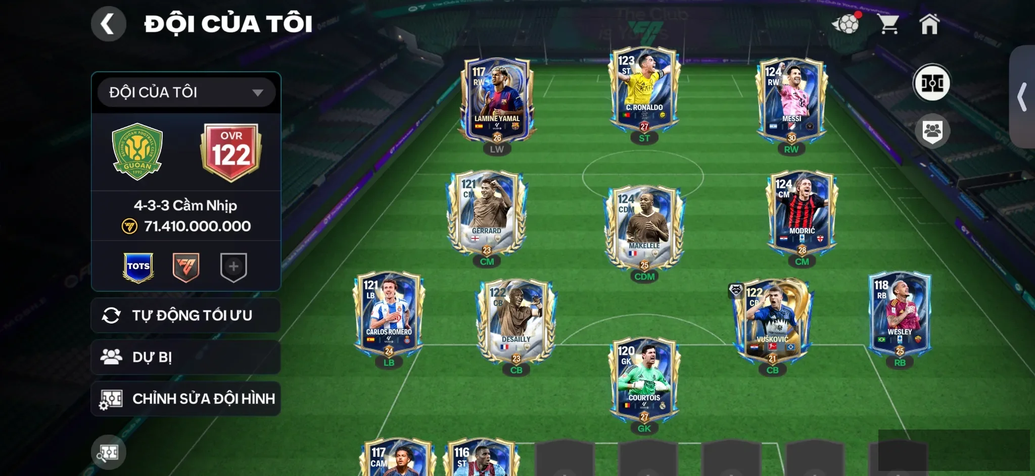 OVR 122,..Cr7 + Messi + Cuto ( bán được ) + đủ cầu thủ đá..Rank cao.