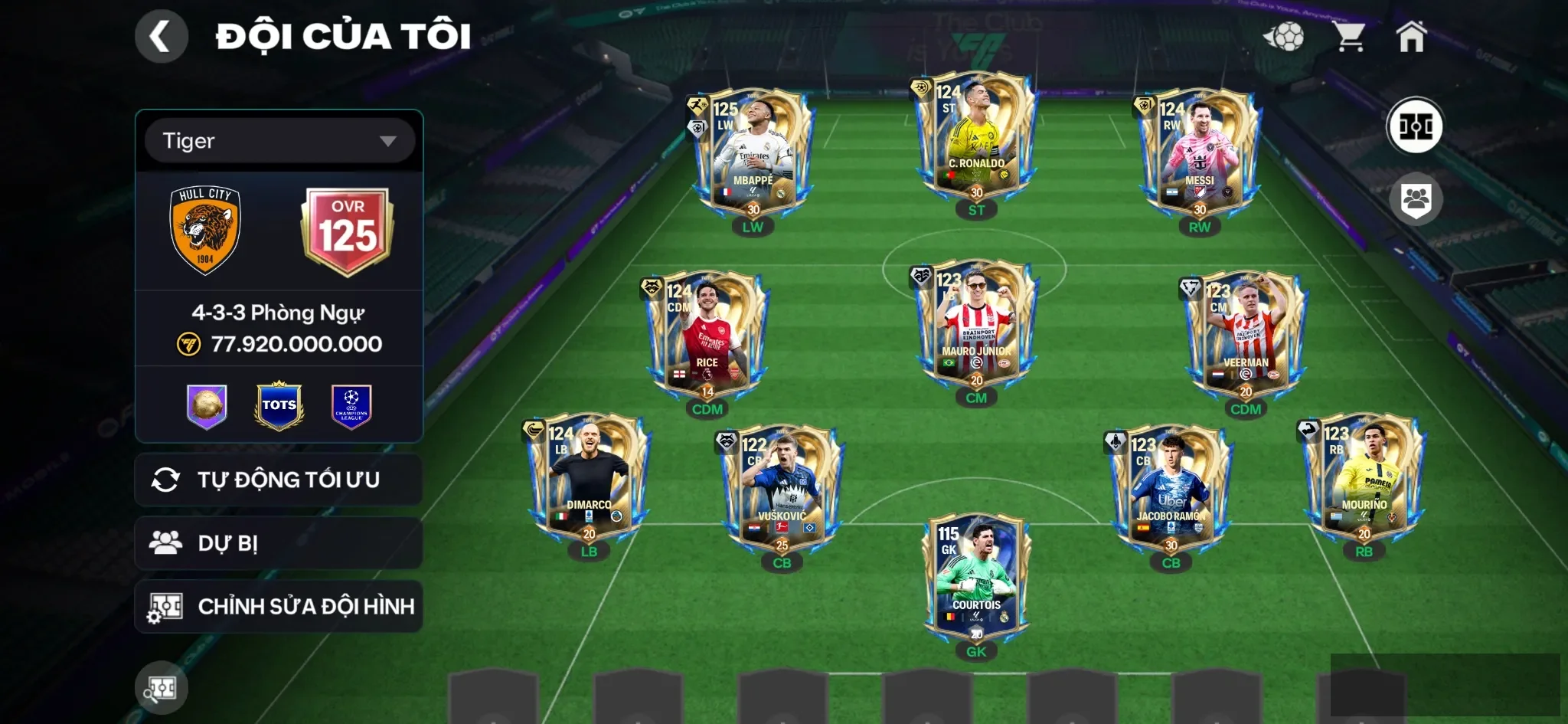 Siêu phẩm Ovr 125 Đội hình gần full utot M3p utot + Cr7 utot + Messi utot+Drice utots+Dimarco utot+5 cthu utot , dư 30k gem 32 lượt nữa nổ gói A,3 rank chưa đá