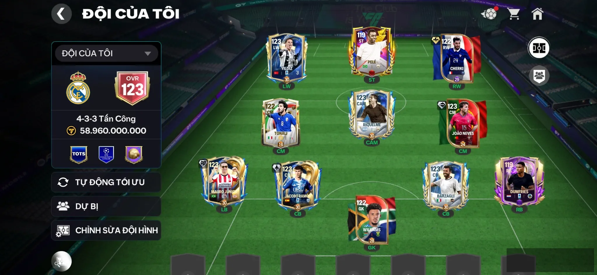 Ovr 123 Cherki +joao neves + 2 cthu utot , Đội hình ổn ,3 rank chưa đá ,còn nv20k gem