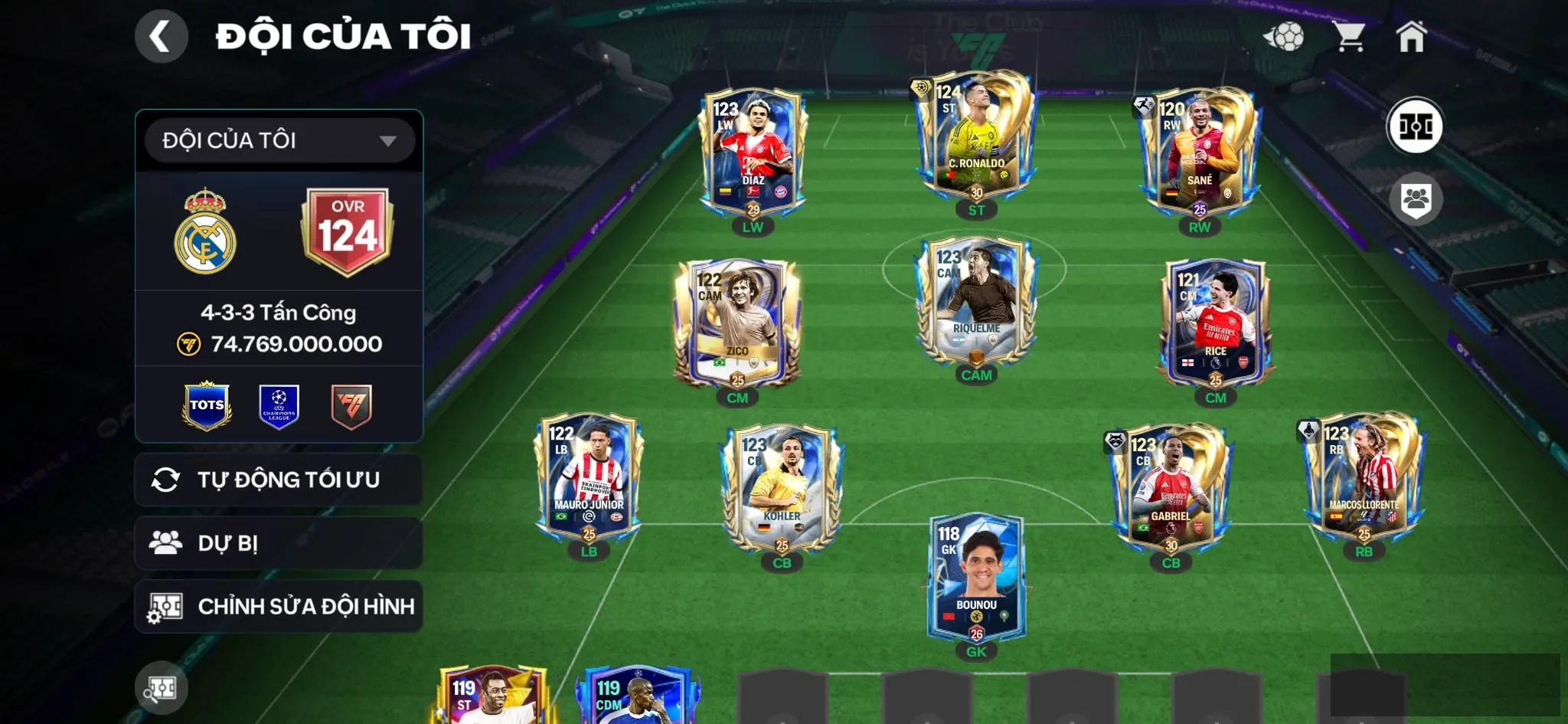 Ovr 124 Cr7 utot + 3 cthu utot , Đội hình đẹp , dư20k hp ,3 rank chưa đá