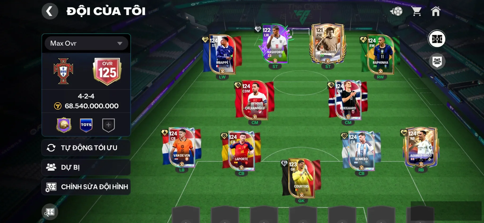 Ovr 125 8 cthu 119 Đội hình siêu đẹp đá ngon , dư900m coin ,8k6 hhth,5k hp