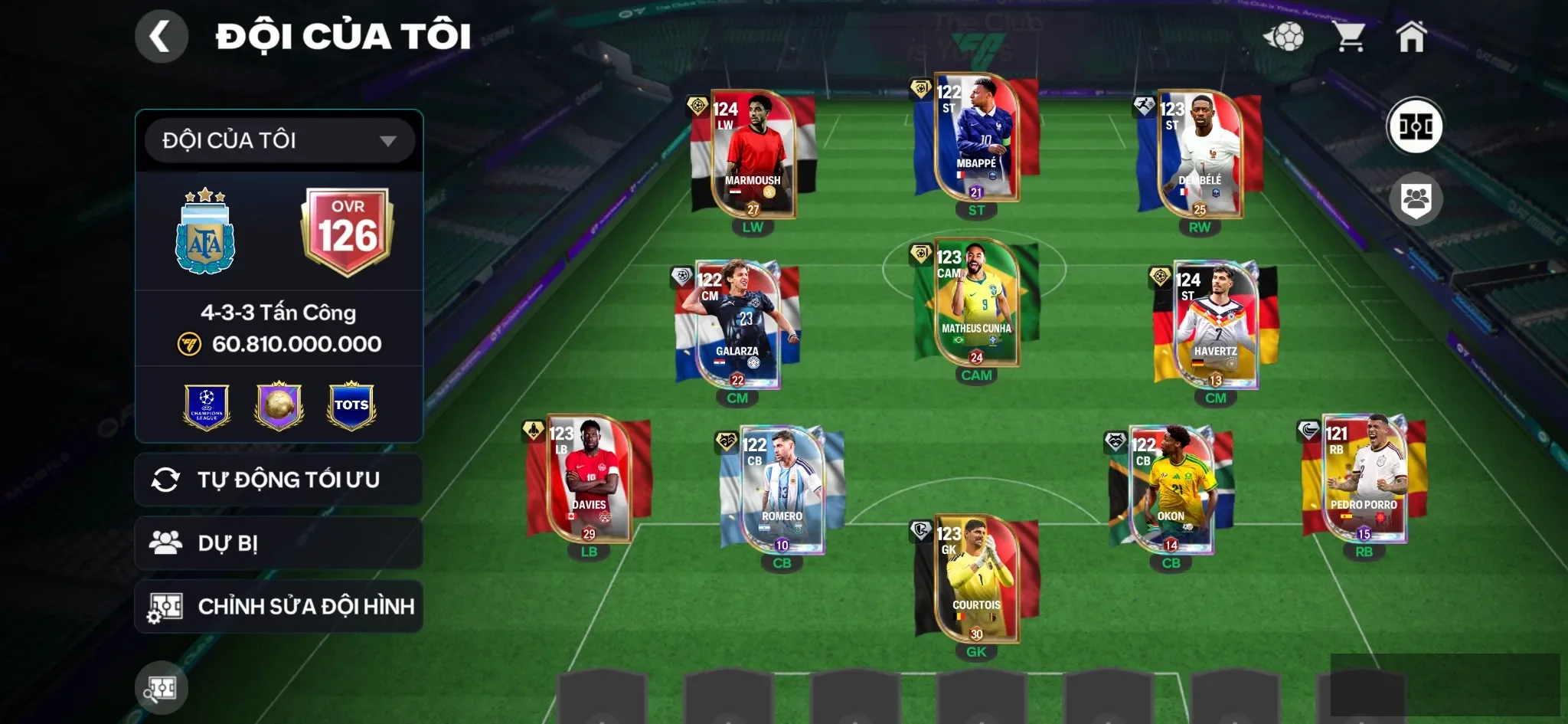 Ovr 126 8 cthu 119 Đội hình đẹp đá ngon , dư 1b7 coin ,25k hp