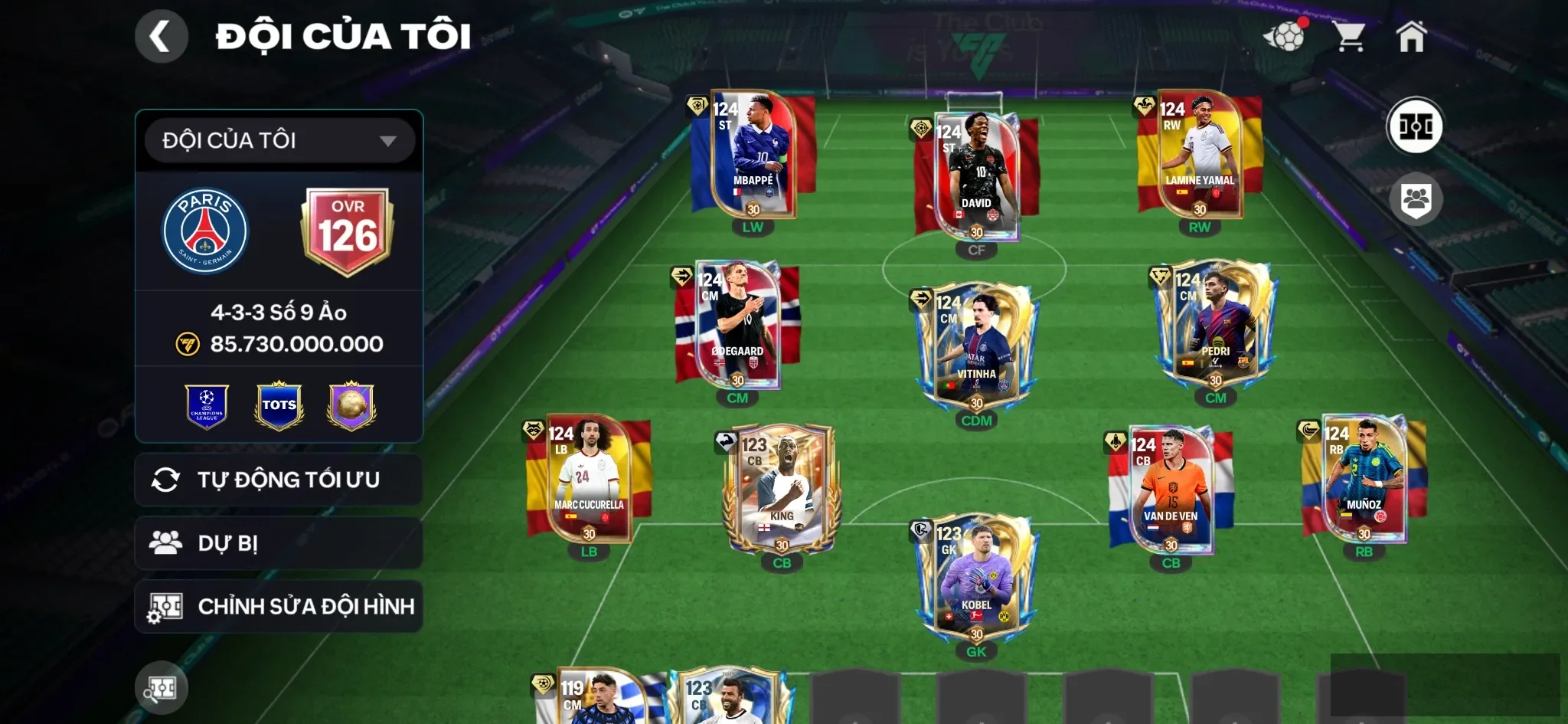 Ovr 126 10 cthu 119 Yamal+M3p+… Đội hình siêu đẹp nâng max , dư gần 1b coin ,2k hhth,146hhtd,10k hp