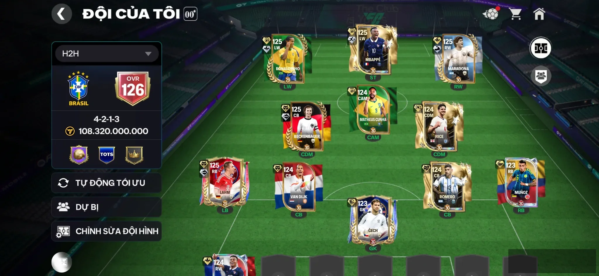 Siêu phẩm mini 5 cthu 120 M3p+Ronaldinho+Maradona+Lahm+Becken+7 cthu 119 , Đội hình siêu đẹp đá ngon ,20k hp,5k mảnh ngôi sao
