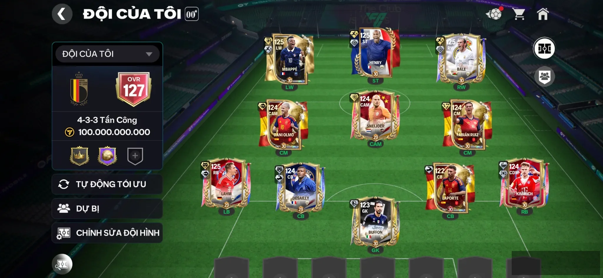 Ovr 127 4 cthu 120 M3p+Henry+Bale+Lahm Đội hình siêu đẹp đá ngon , tài nguyên như hình