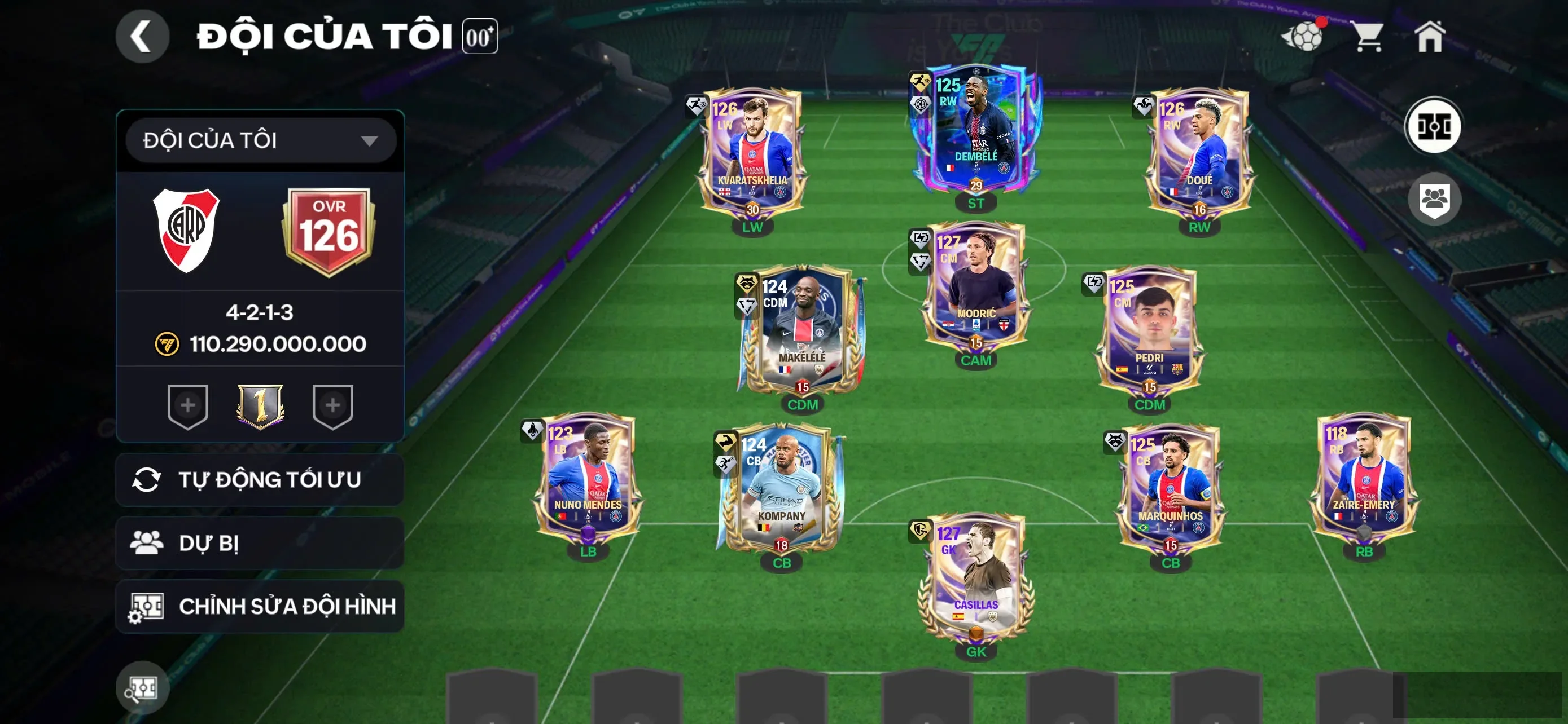 Ovr 126 Modric 127+Casilas127+Dembel+Kavarat +4k4 mảnh 3 rank chưa đá