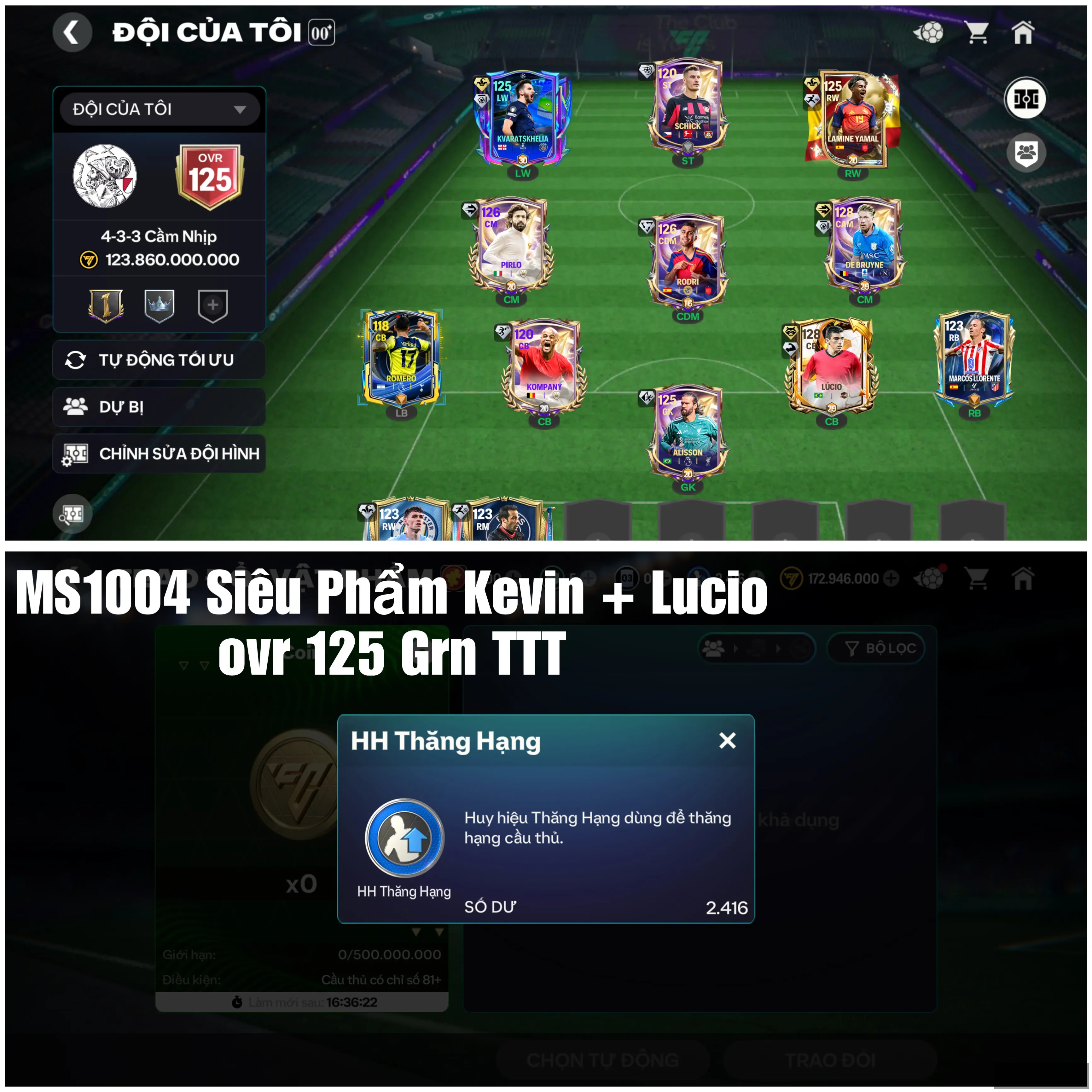 Siêu phẩm Lucio + Kevin 123 Ovr 125 Trắng Thông Tin cho ae chơi lại