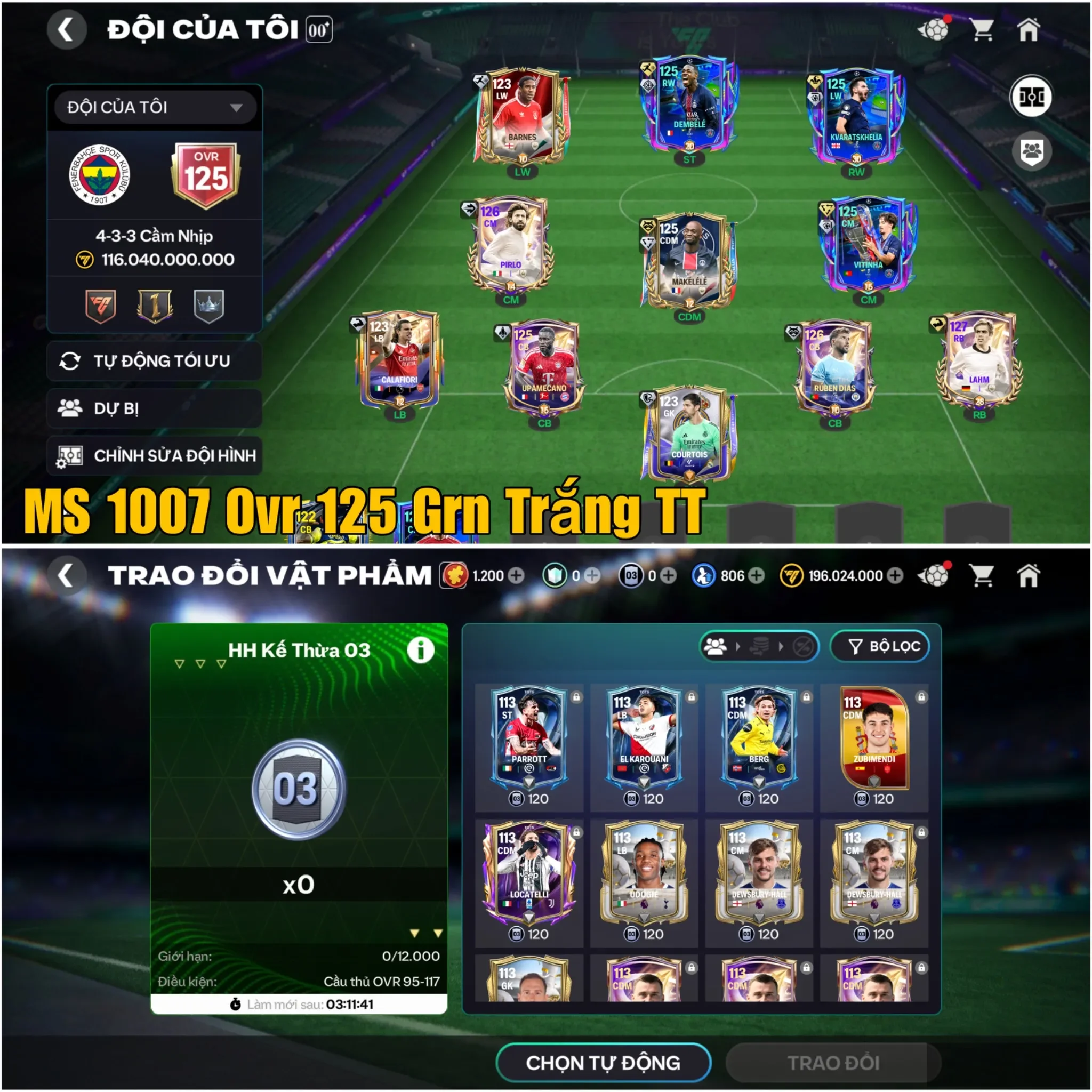Ovr 125 Trắng Thông Tin siêu rẻ cho anh em chơi lại !!!
