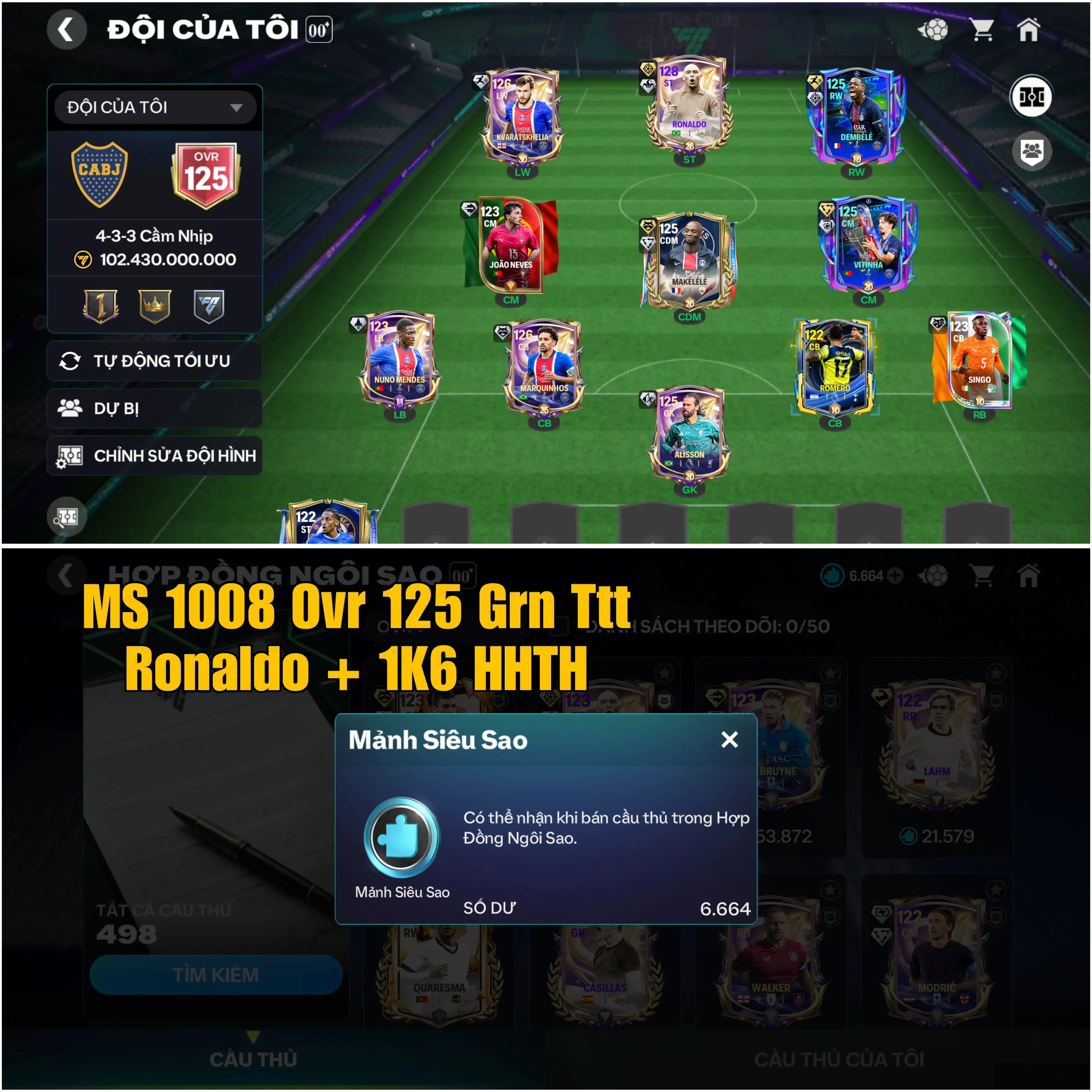 Ronaldo + Ovr 125 Trắng Thông Tin cho ae chơi lại dư 1K 6 HHTH