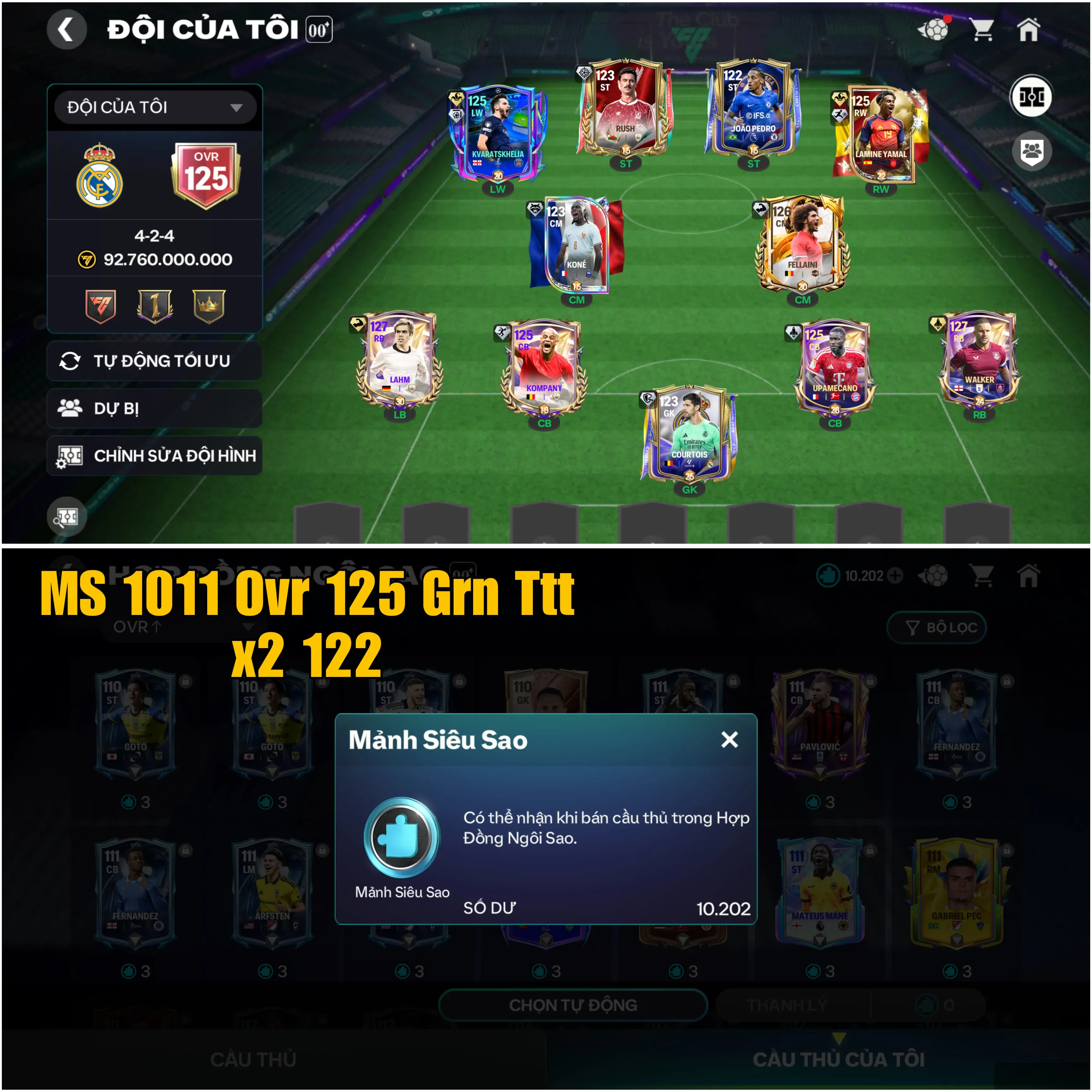 ovr 125 X2 122 Log Garena Trắng Thông Tin