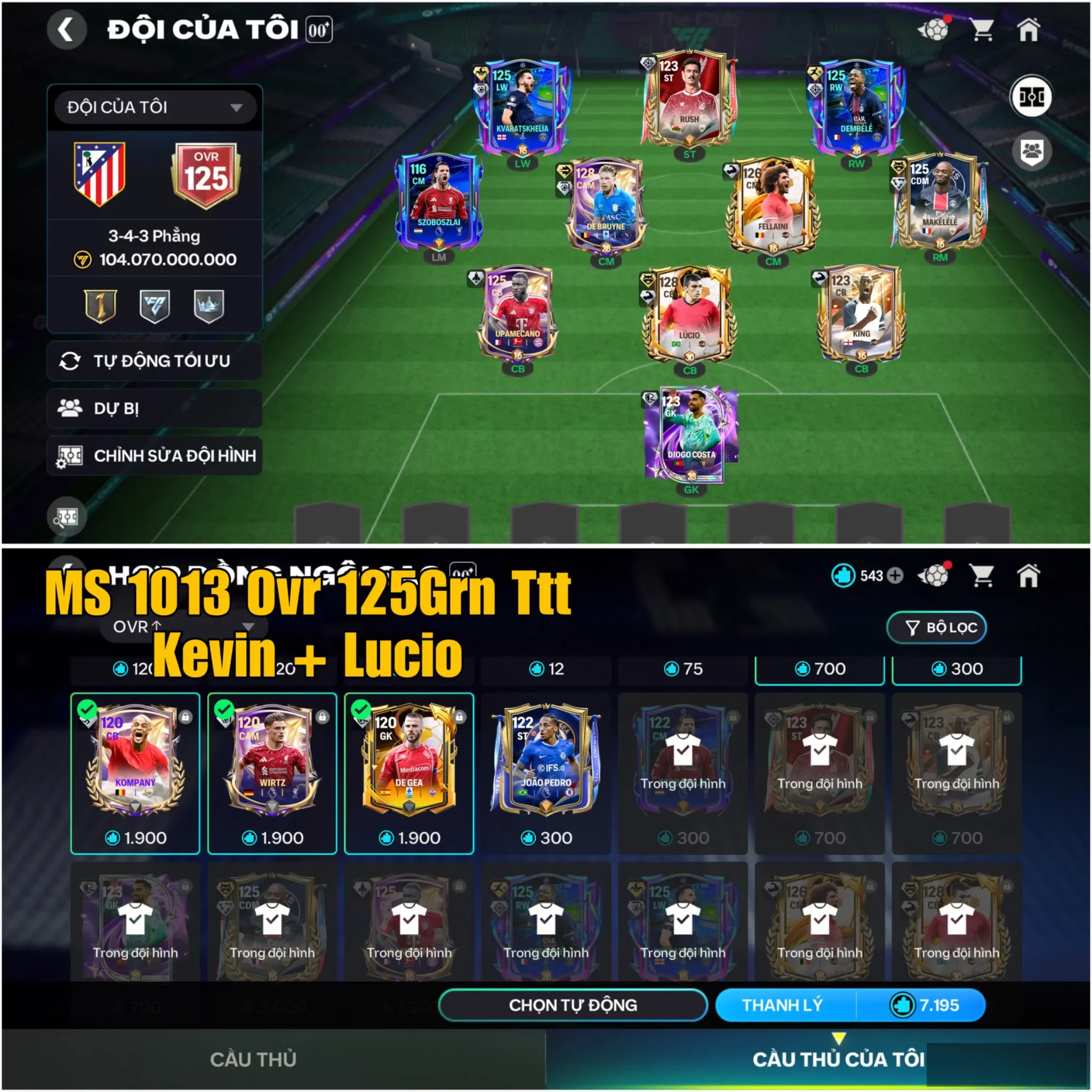 Lucio + Kevin 123 , Ovr 125 cho ae chơi lại bao đẹp log grn TTT