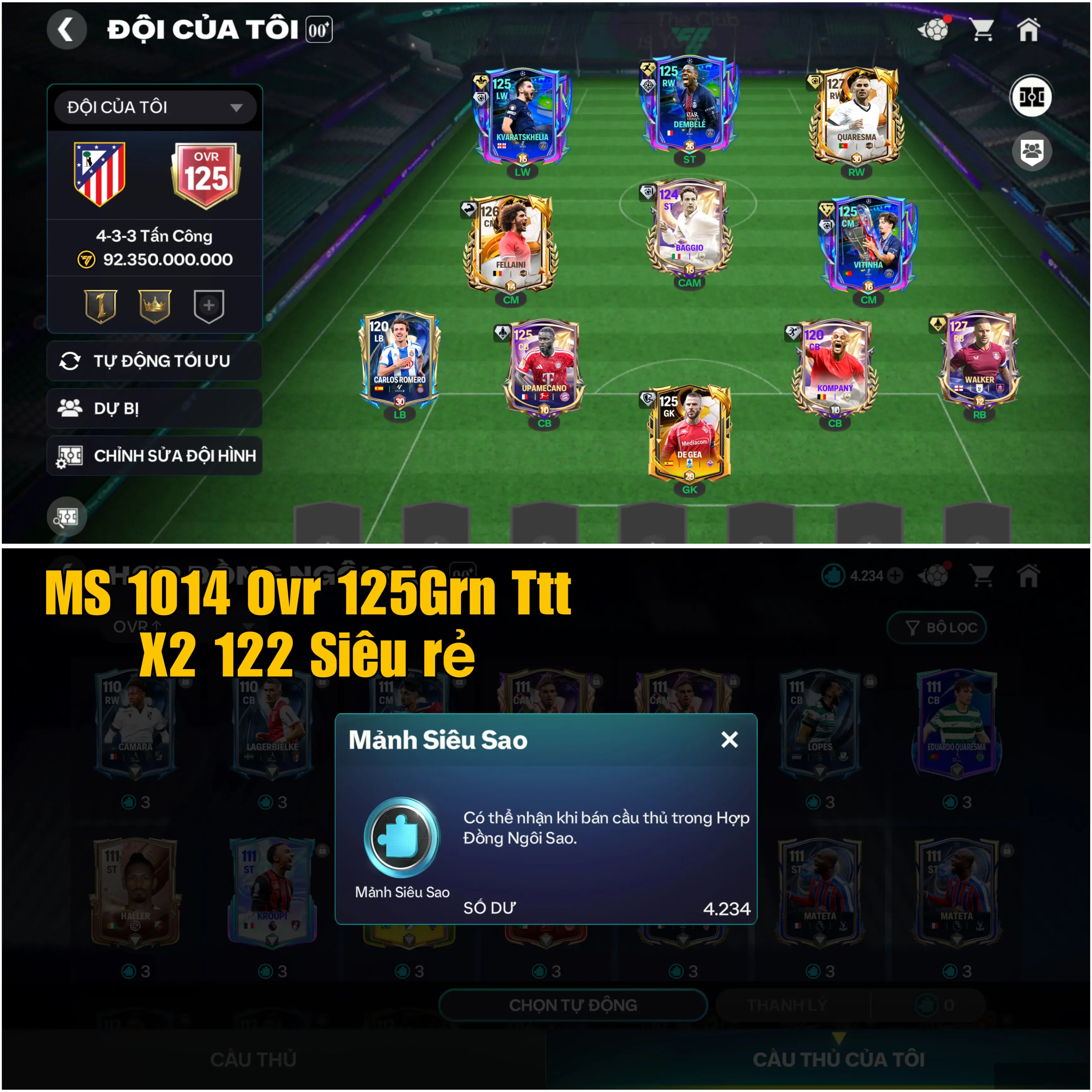 Ovr 125 siêu rẻ  x2 122 Garena Trắng Thông Tin