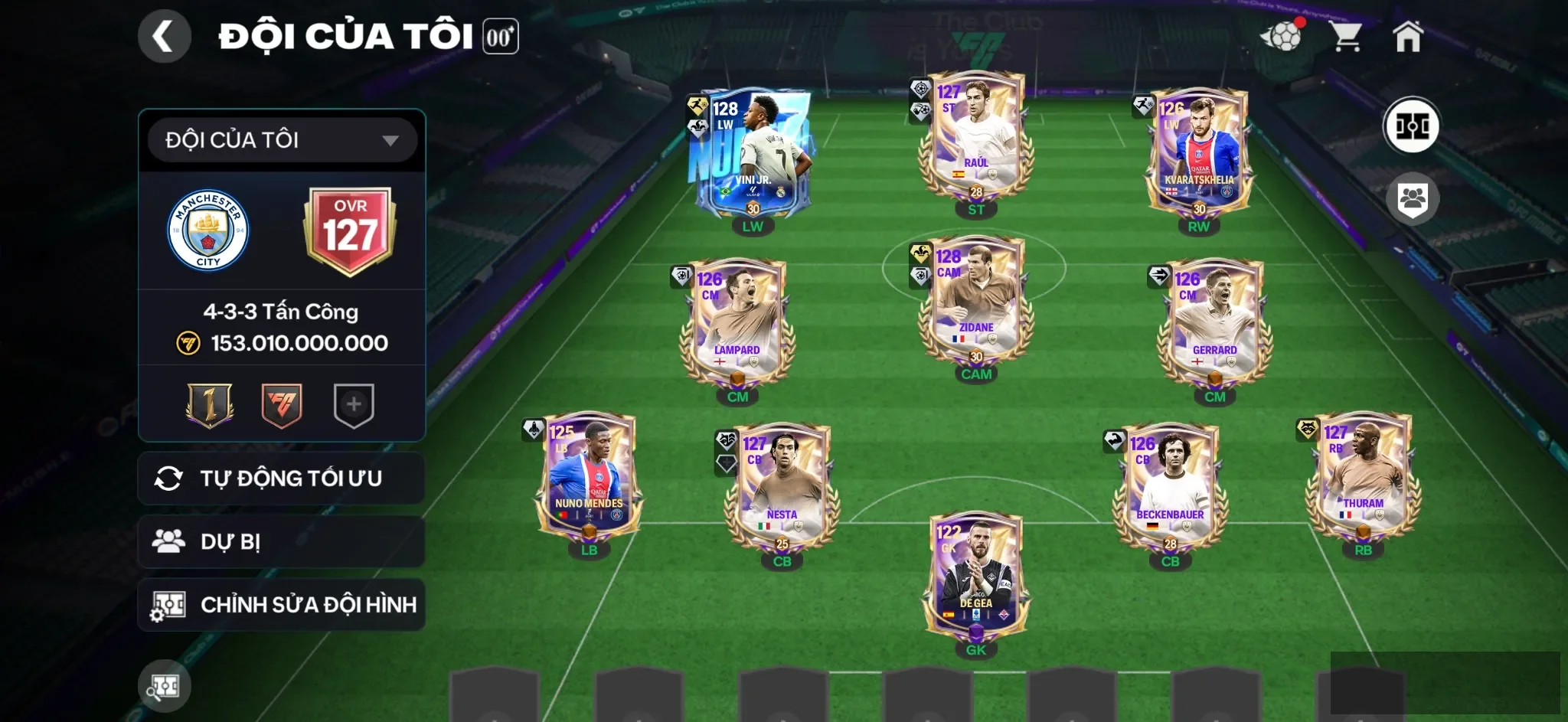 Vini + Raul + Zidane + 7B coin + 125k gems + 106Fv
