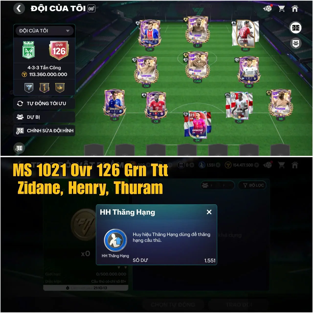 ovr 126 zidane 123 , herry thuram 122 , grn ttt siêu đẹp