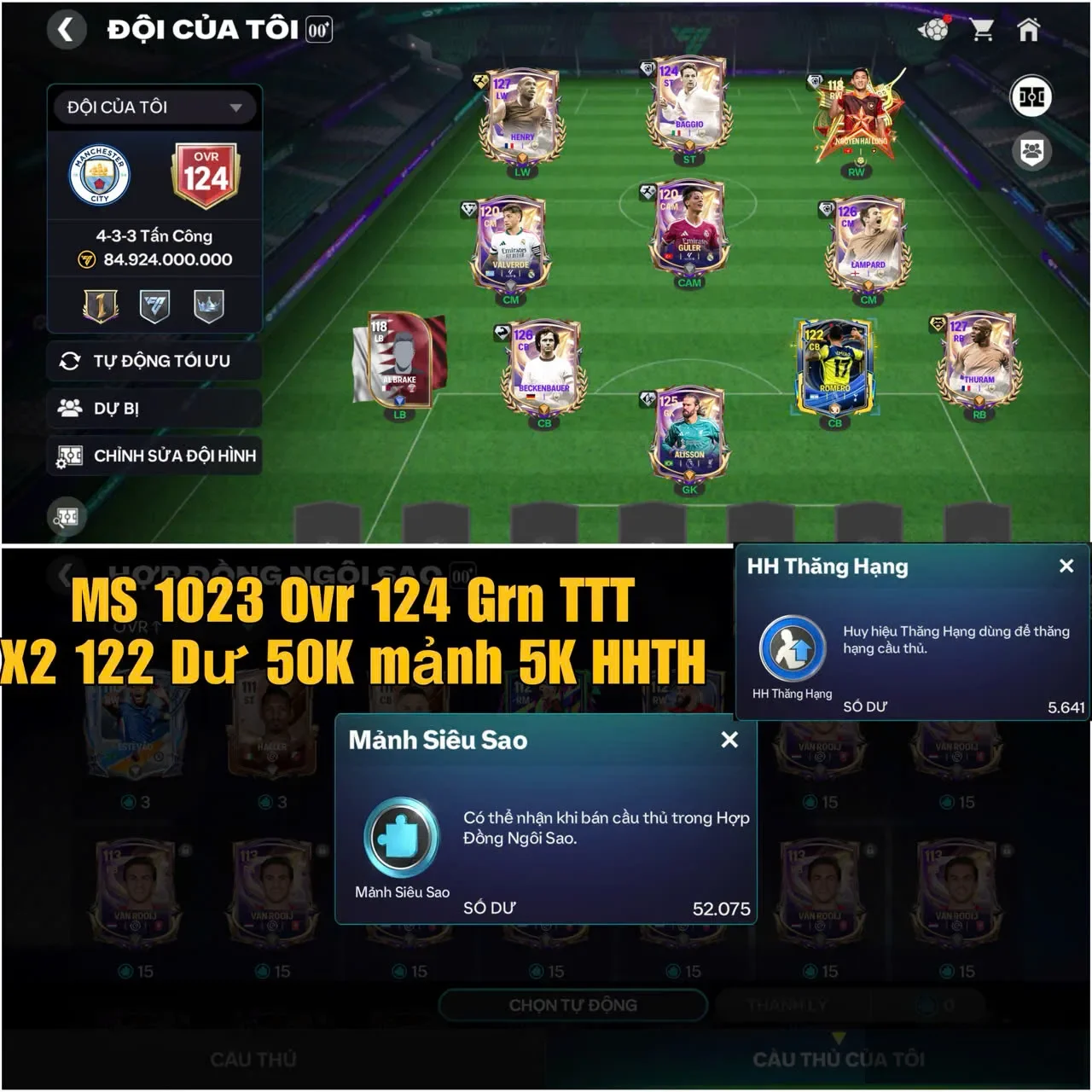 ovr 124  x2 122 dư 52K mảnh , 5k5 hhth cho ae build dh trắng tt