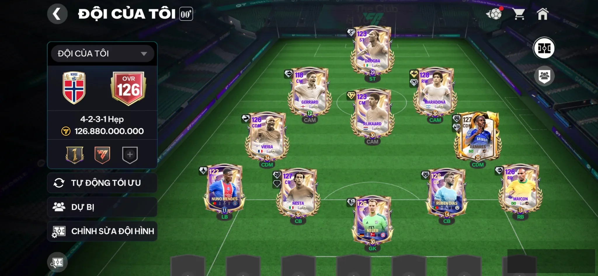 sale 60%(acc ovr 126 cực ngon có mara 123 nhiều cầu thủ ngon dư tài nguyên cho ae cày