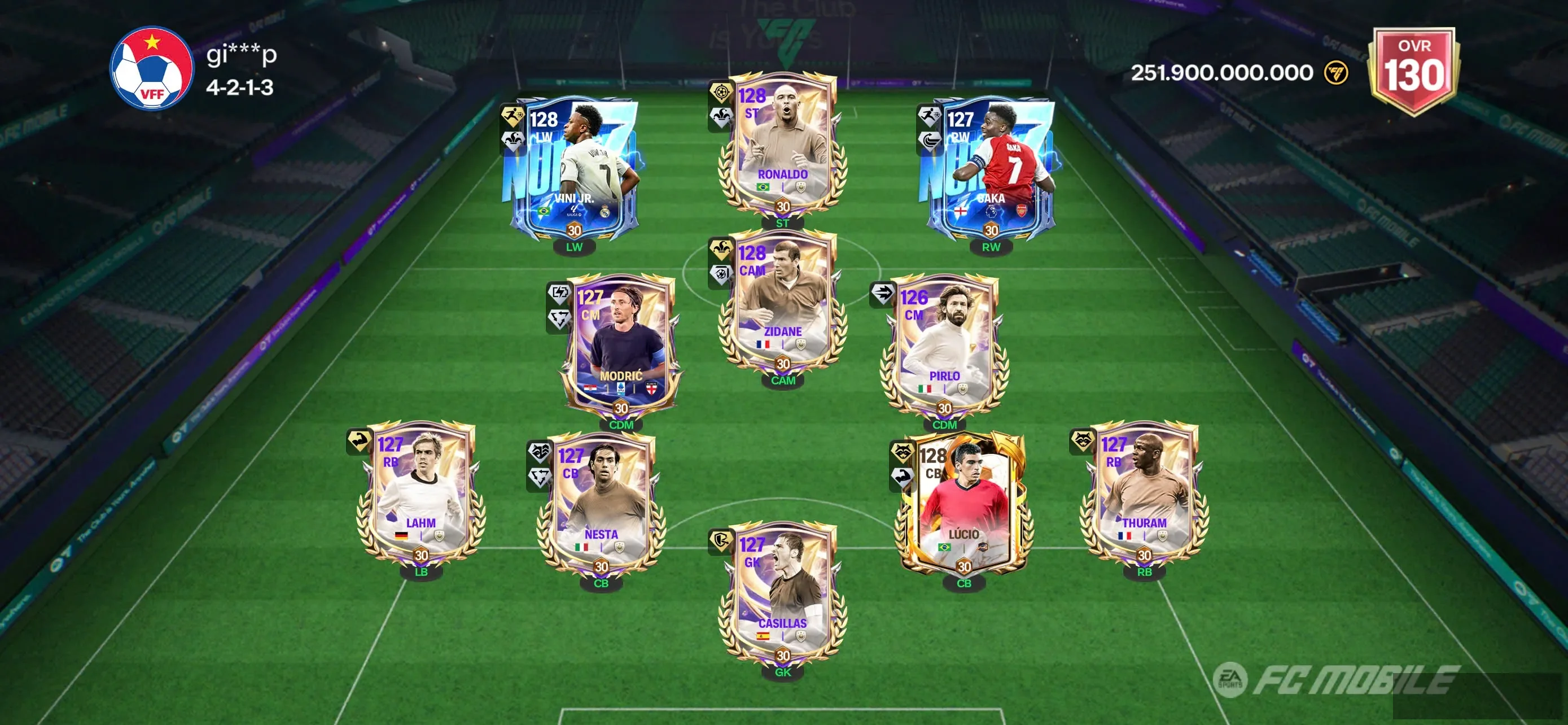 HN : OVR 130 + 4con 123 + 52k hh + 5B coin.