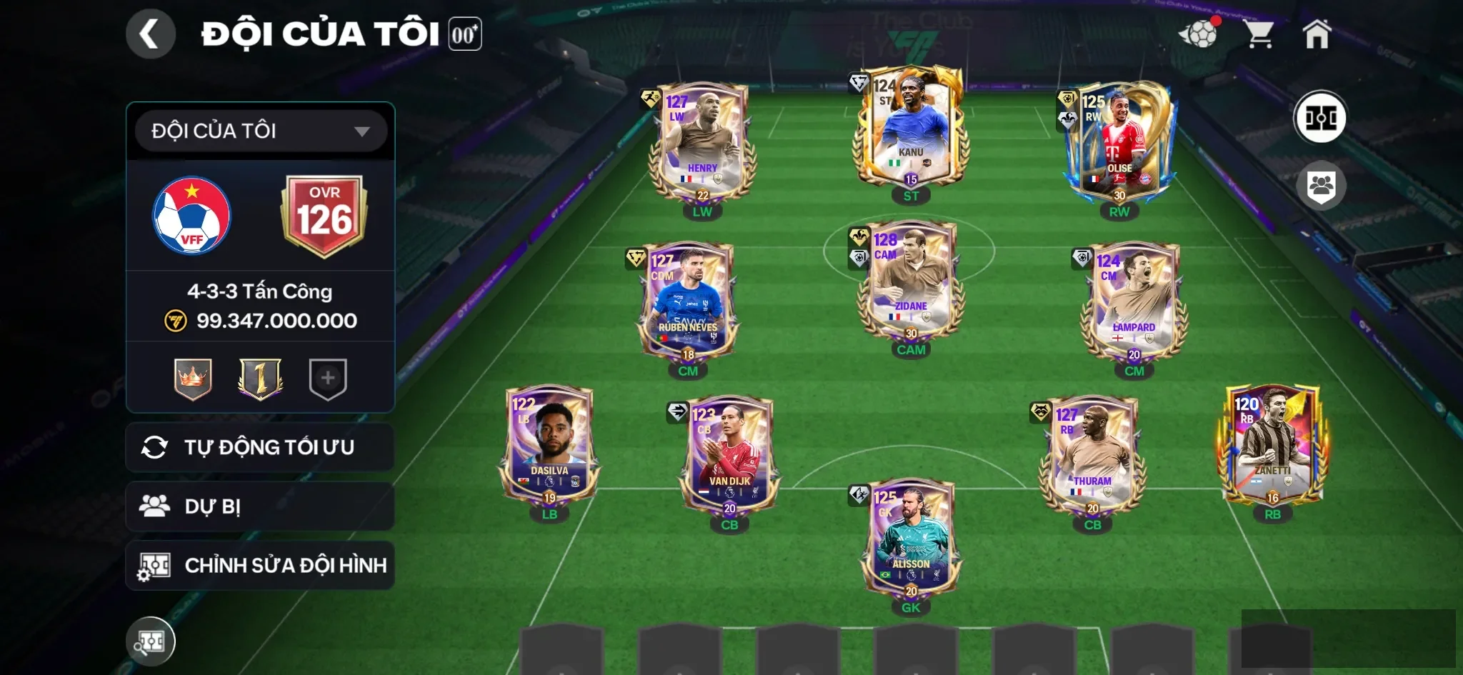Ovr 126 Zindane+Henry+Thuram Đội hình ổn
