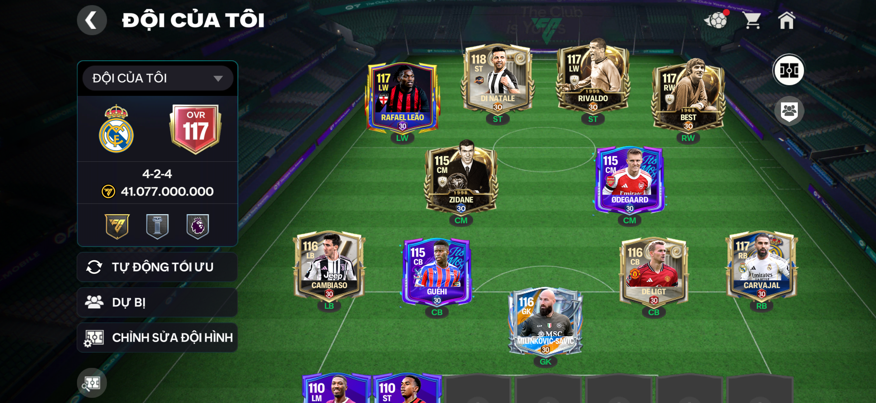 OVR 117, dư hơn 800tr coin, nhiều cầu thủ ngon + bán được , rank caoo