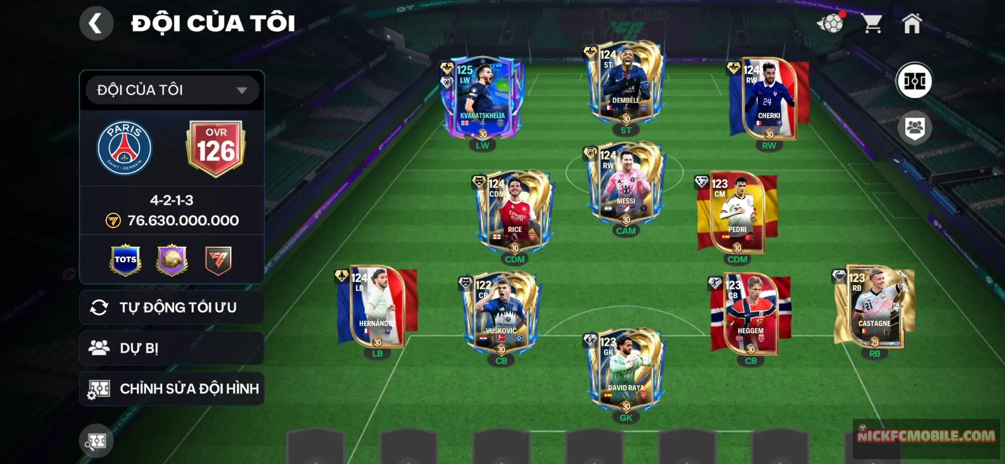 sale 10% đầu tháng (ovr 126 kvarat 120 hiếm ngon cùng dembele messi cực ngon 3 tuyến oke về đá rank dư dả nhiều tài nguyên cho ae về cày xây hàng thủ