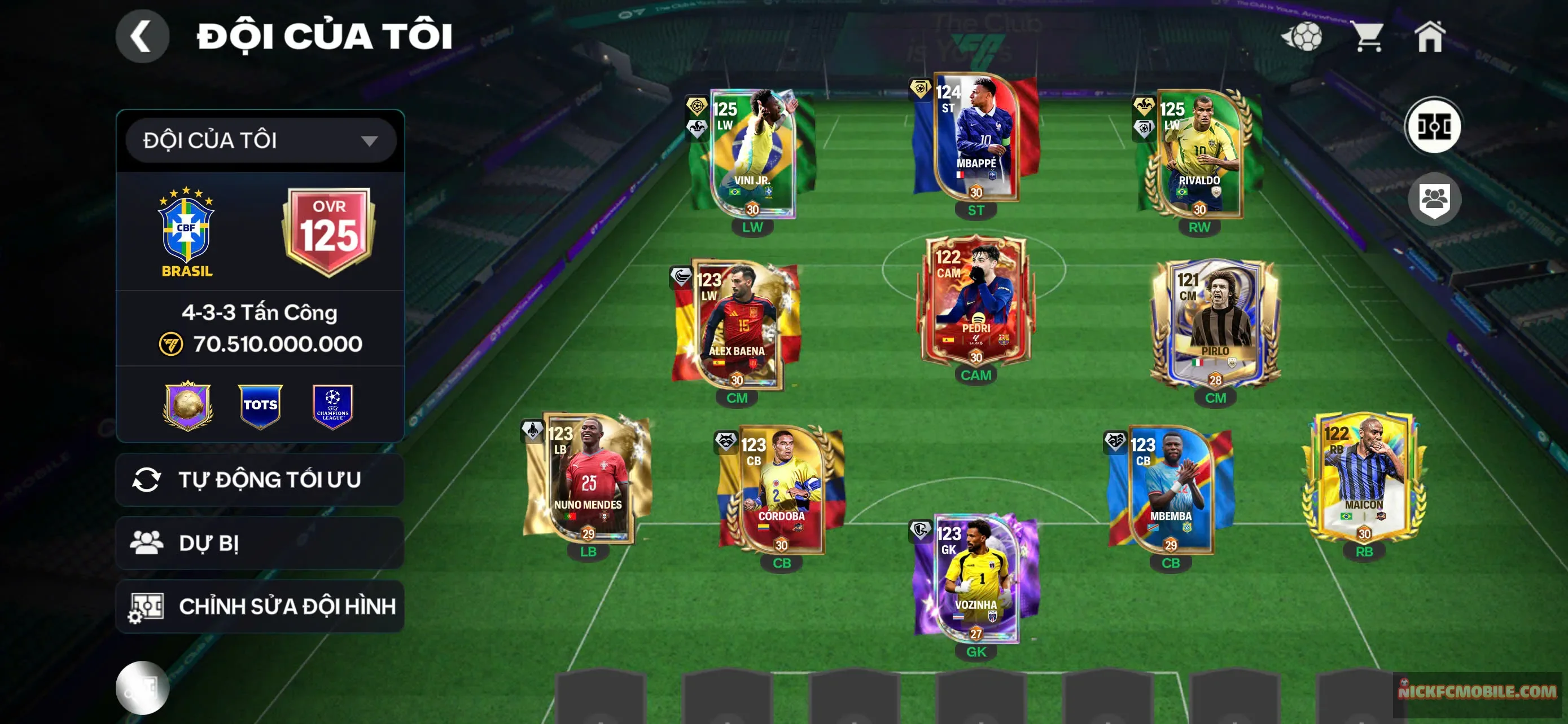 Ms367 siêu phẩm Ovr 125 Vini + Rivaldo 125 cực bá, hàng công khủng bố