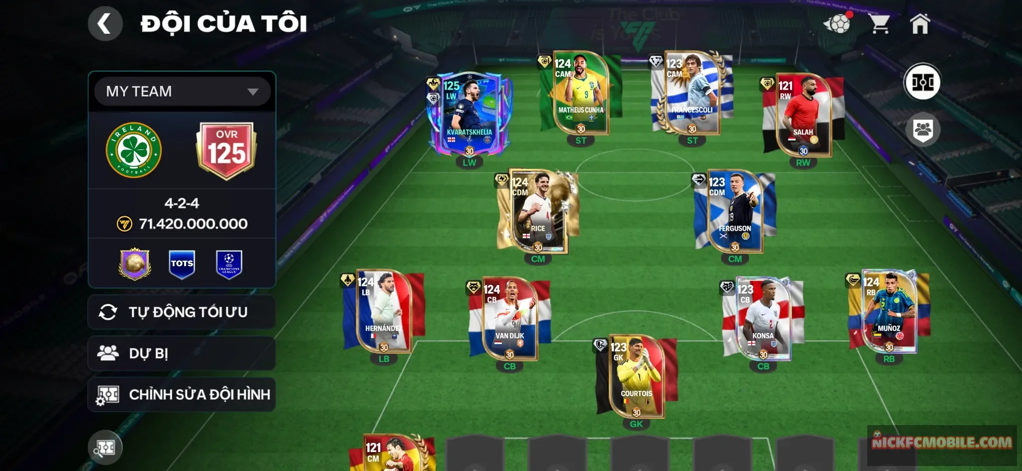 Ovr 125 1 cthu 120+6cthu 119 Kvarat+Rice+Sala , Đội hình đẹp đá ngon , dư 15k hp