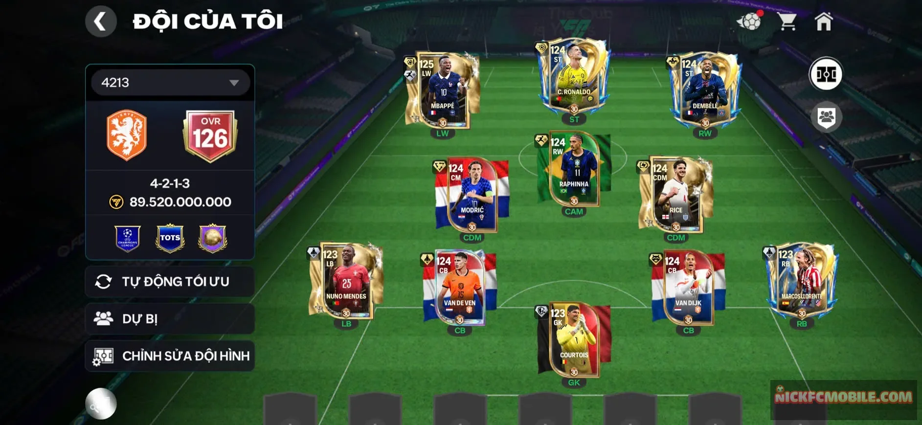 ACC OVR 126, M3P+CR7+DEM, 7 CẦU THỦ 119, 3 CẦU THỦ 118 NGON, DƯ 2K THĂNG HẠNG, ĐỘI HÌNH KHOẺ LEO RANK CAO ĐÁ BAO PHÊ