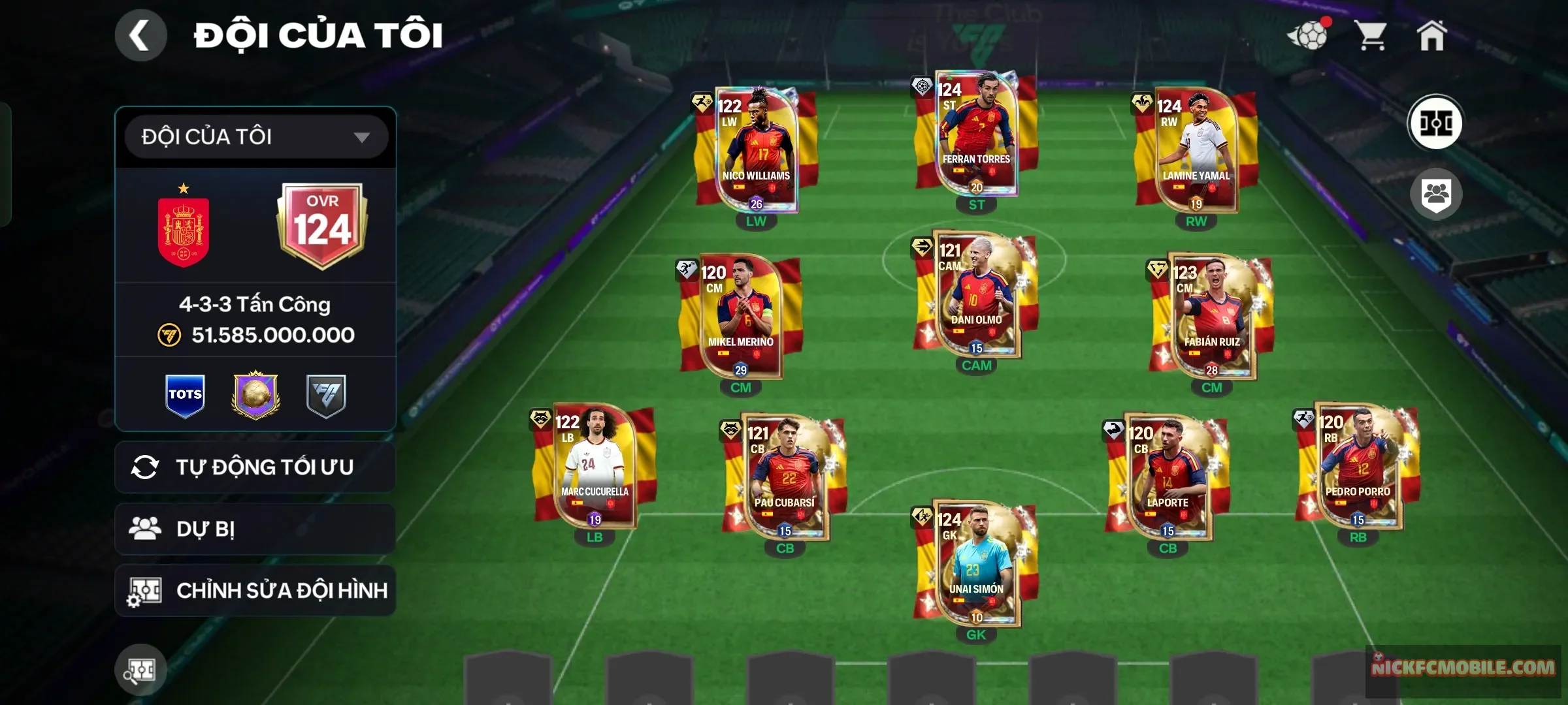 Full tây ban nha , 8 cầu thủ 119, full playstyle còn nv20k gems và 1 rank chưa cày cuối mùa nhận 30k gems từ rank về úp thăng hạng là nét