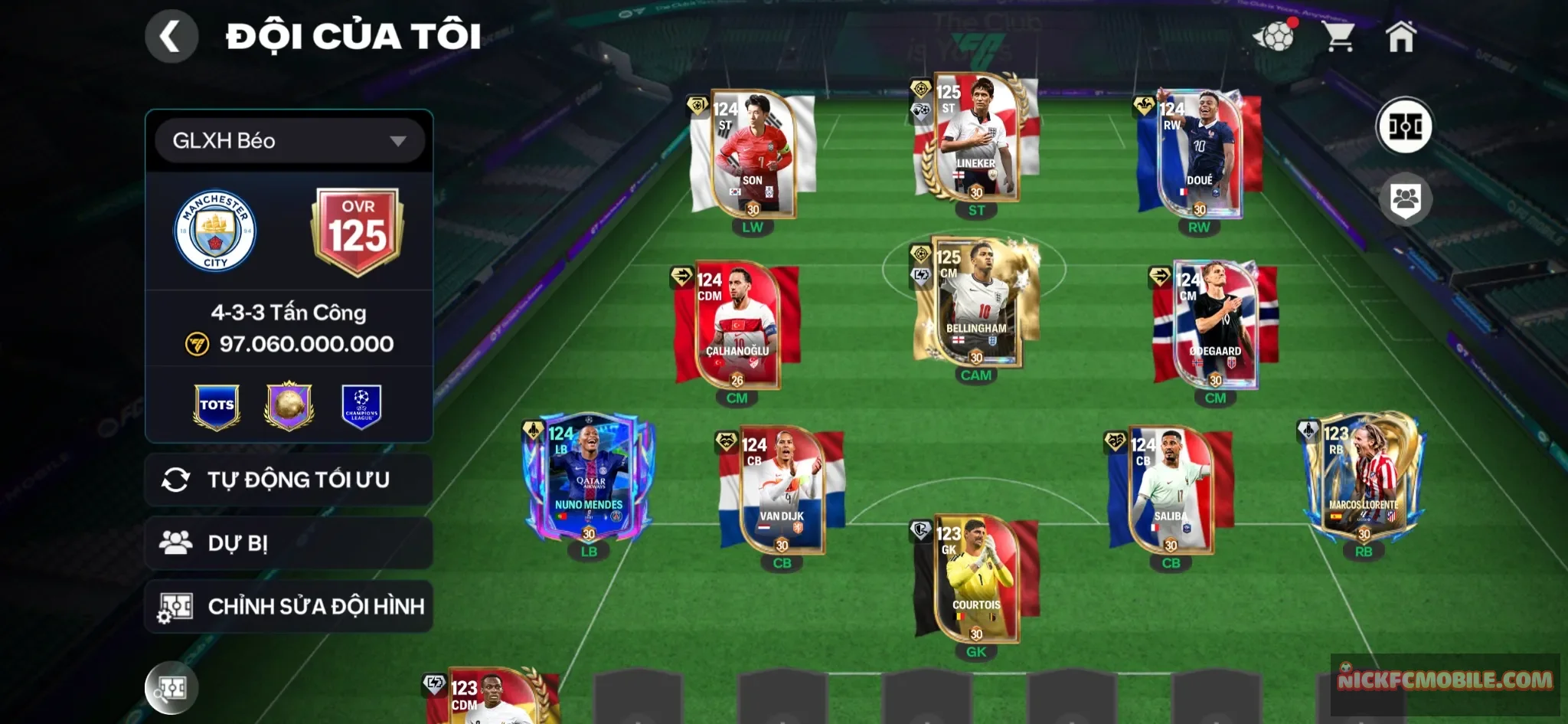 ACC OVR 125+ , LINEKER+BELL OVR 125 BAO BÁ, 2 CẦU THỦ 120, 8 CẦU THỦ 119, CỦ TỎI , LORRENTE 118, DƯ 3B COIN, 20 LƯỢT NỮA CHẮC CHẮN NỔ POOL A, RANK SIÊU SAO ĐH KHOẺ LEO 10 sao