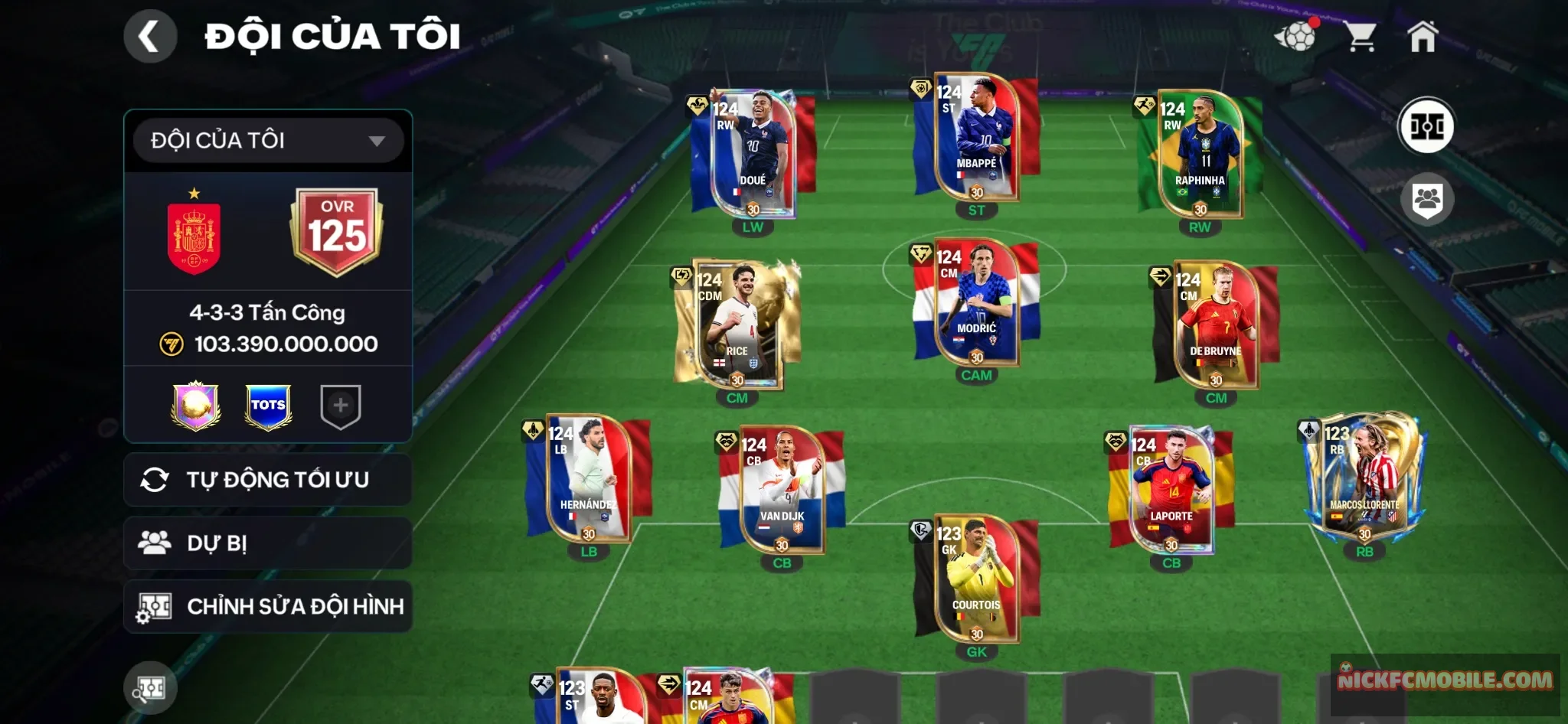 ovr 125 đội hình có 10 con 119 3 con 118 dự bị ngon cho ae về leo rank 16 lượt nữa nổ pool A 118+ sắp nhận quà reset rank