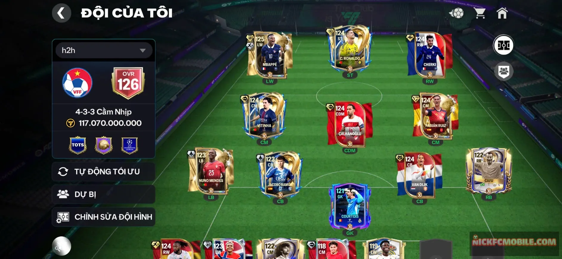 ACC OVR 126, M3P BẢN THẺ MỚI+ CR7, 7 CẦU THỦ 119, 4 CẦU THỦ 118 NGON, DƯ 250 MẢNH, 15K THĂNG HẠNG, ACC ĐỘI HÌNH NGON LEO RANK CAO