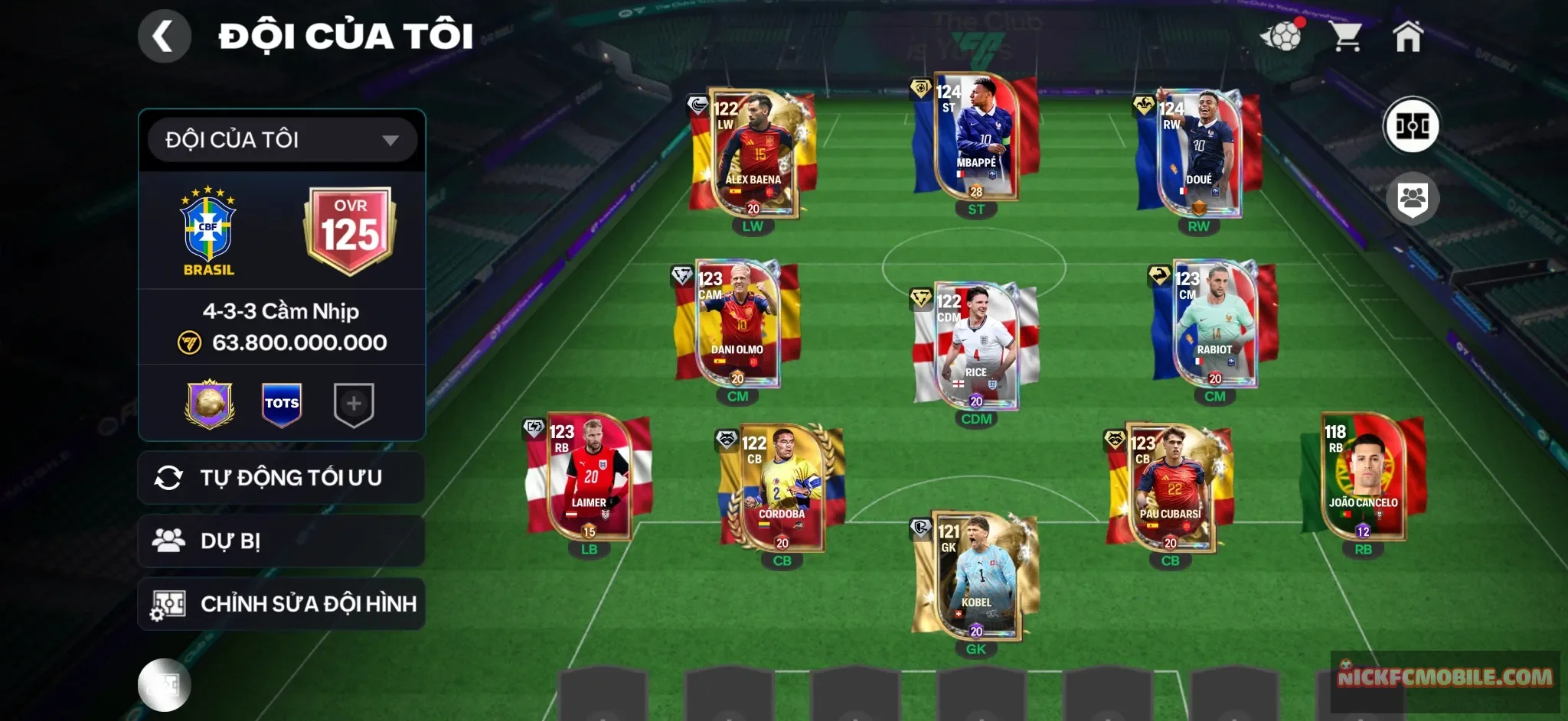 OVR 125 - Kobel + Mp3 + Doue + full dàn playstyles.