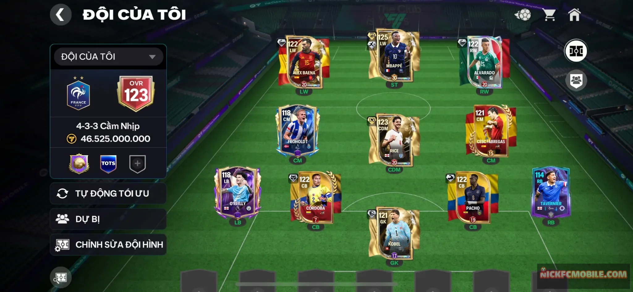 Ovr123, đã mã huy hiệu đội, m3p wc 120, rice wc 119 + 5 cầu thủ 118