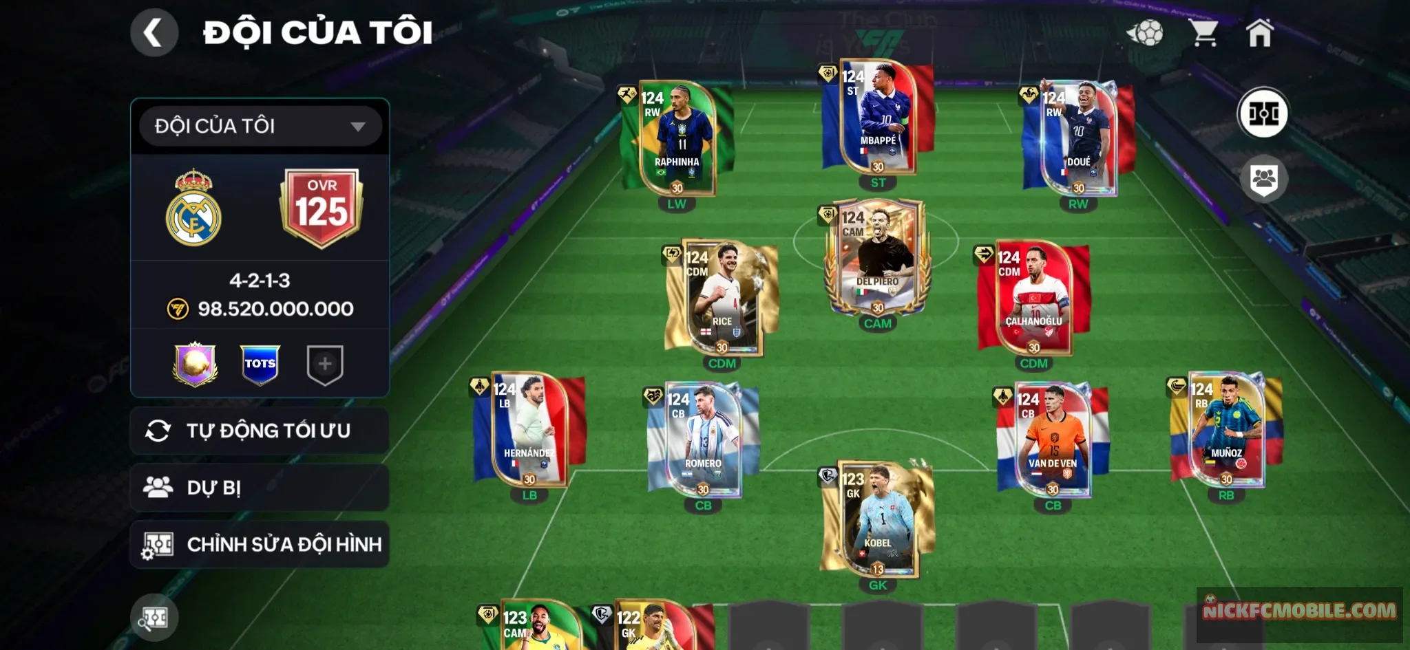 ACC OVR 125+, 11 CẦU THỦ 119 NGON, 2 GK 118, DƯ 250 MẢNH, ACC KHOẺ LEO RANK CAO OK