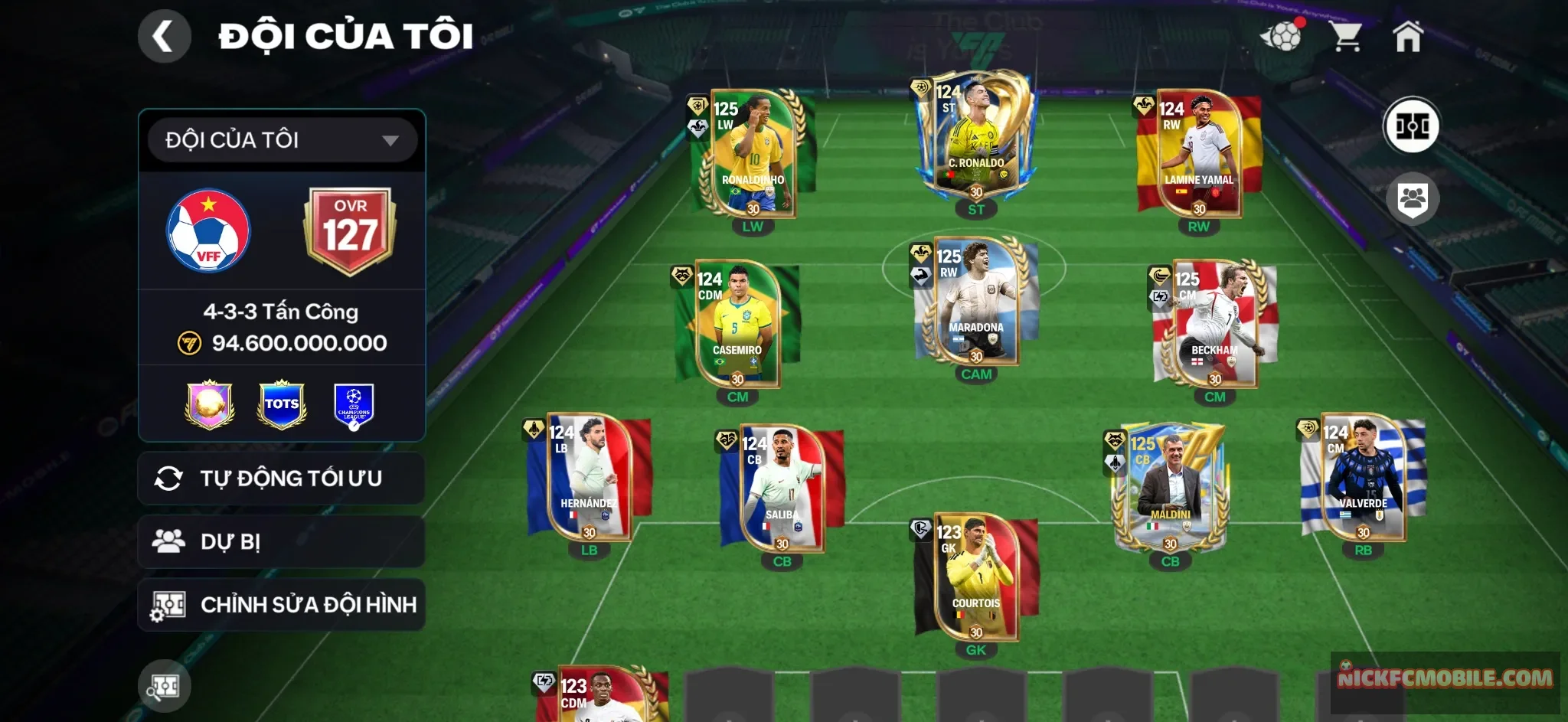 ACC OVR 127+ CỰC NGON, 4 HÀNG TOP: RONLDINHO, MARADONA, BECKHAM, MALDINI,...VÀ NHIỀU CON HÀNG KHÁC VIP, RANK SIÊU SAO, 3 TỶ COIN.