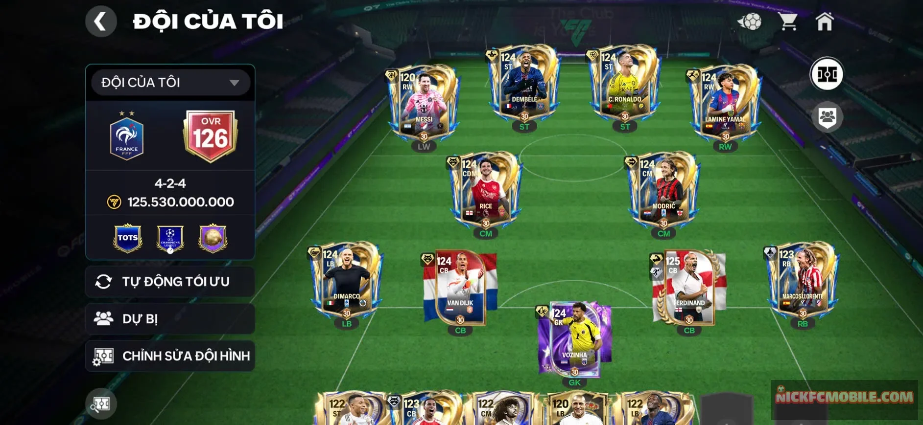 ACC OVR 126+, CR7+SI+ Dem+ Yamal utot bao bá, FERDINAND OVR 120, 9 CẦU THỦ 119, 2 CẦU THỦ 118, DỰ BỊ NGON, DƯ 315 MẢNH HƠN 2B3 COIN, ĐỘI HÌNH KHOẺ LEO RANK CAO