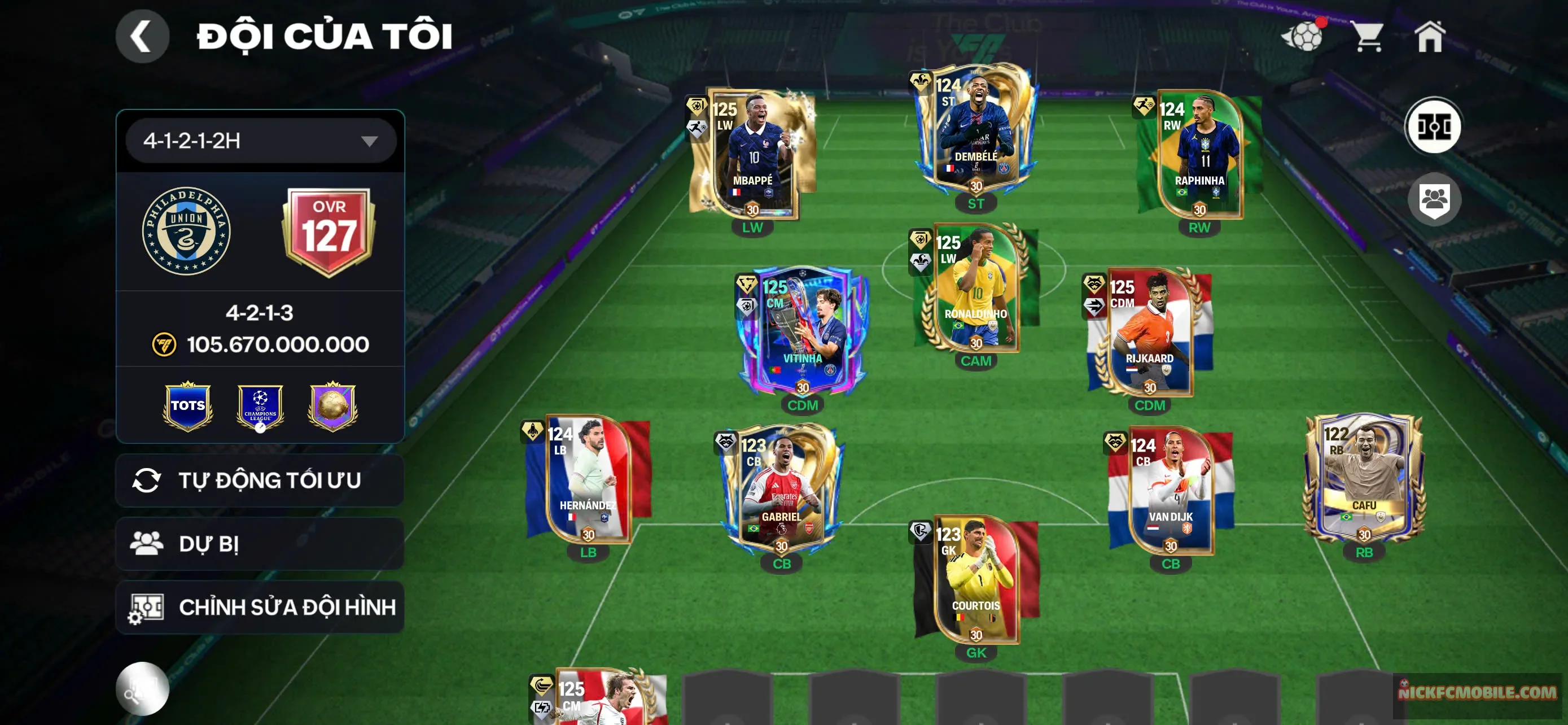 Ms392 Ovr 127 5 hàng vip 125 , dư 4 tỷ coin siêu chất mời ae