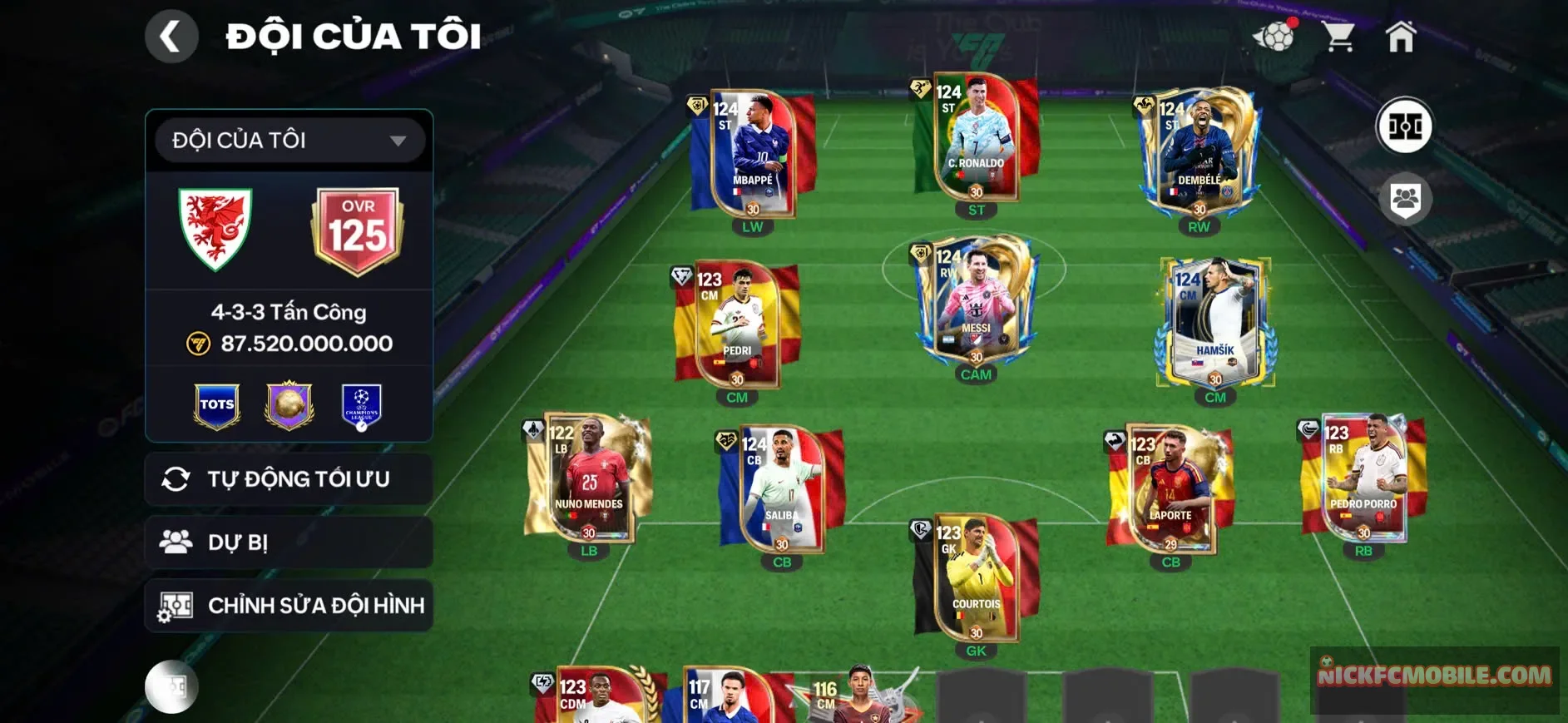 SALE 30%. ( ACC OVR 125+, SI + RÔ, 6 CẦU THỦ 119, 6 CẦU THỦ 118 NGON, dư 1b COIN, ACC ĐỘI HÌNH MẠNH LEO 10 SAO LẤY GEM OKE